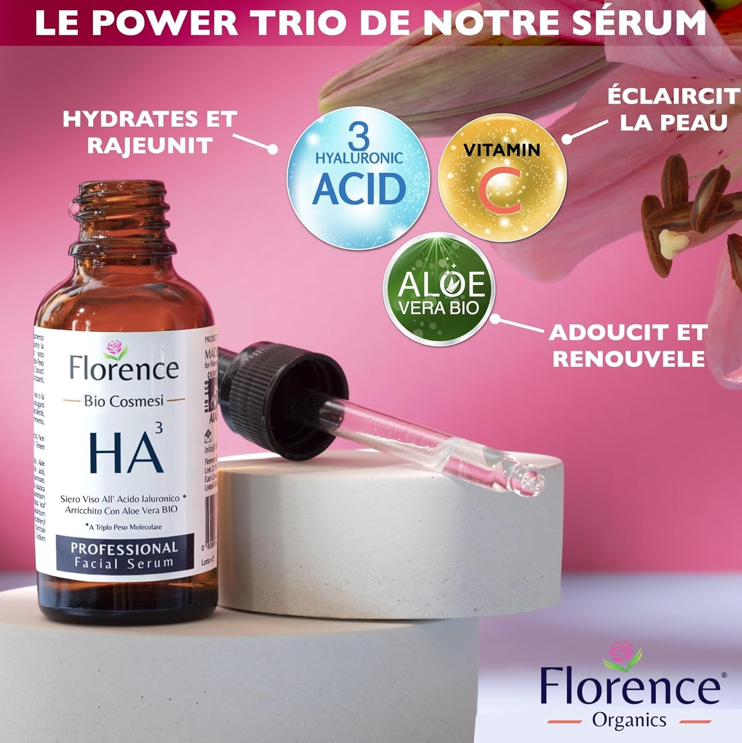 Thumbnail 2 de Sérum Bio à l’acide hyaluronique HA3 (3 poids moléculaires) + vitamine C, 60 ml – Vegan