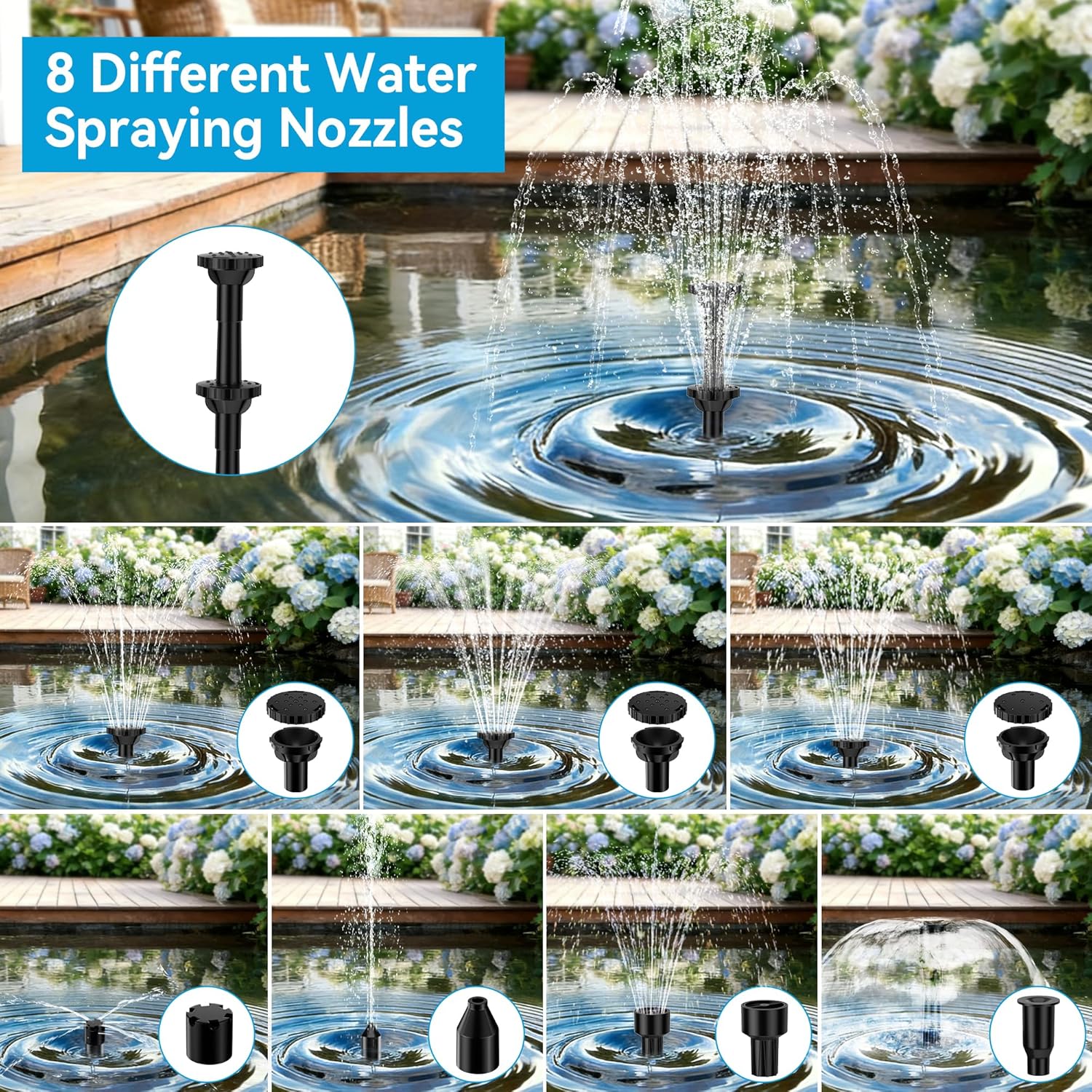 Thumbnail 3 de POPOSOAP Solar Water Fountain Outdoor — 6.5W, 250 L/h, Built-in 3000mAh Battery