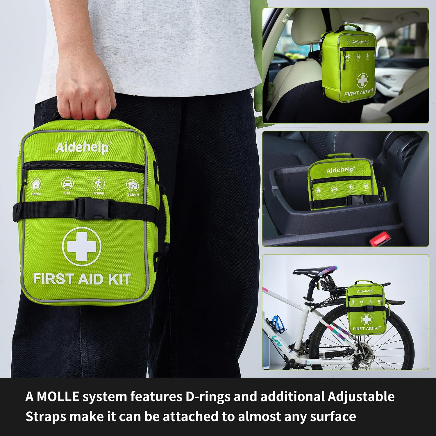 Detalle de 520 Pieces Premium First Aid Kit — Large Emergency Medical Kit for Home, Car, Travel, and Outdoors (Green)