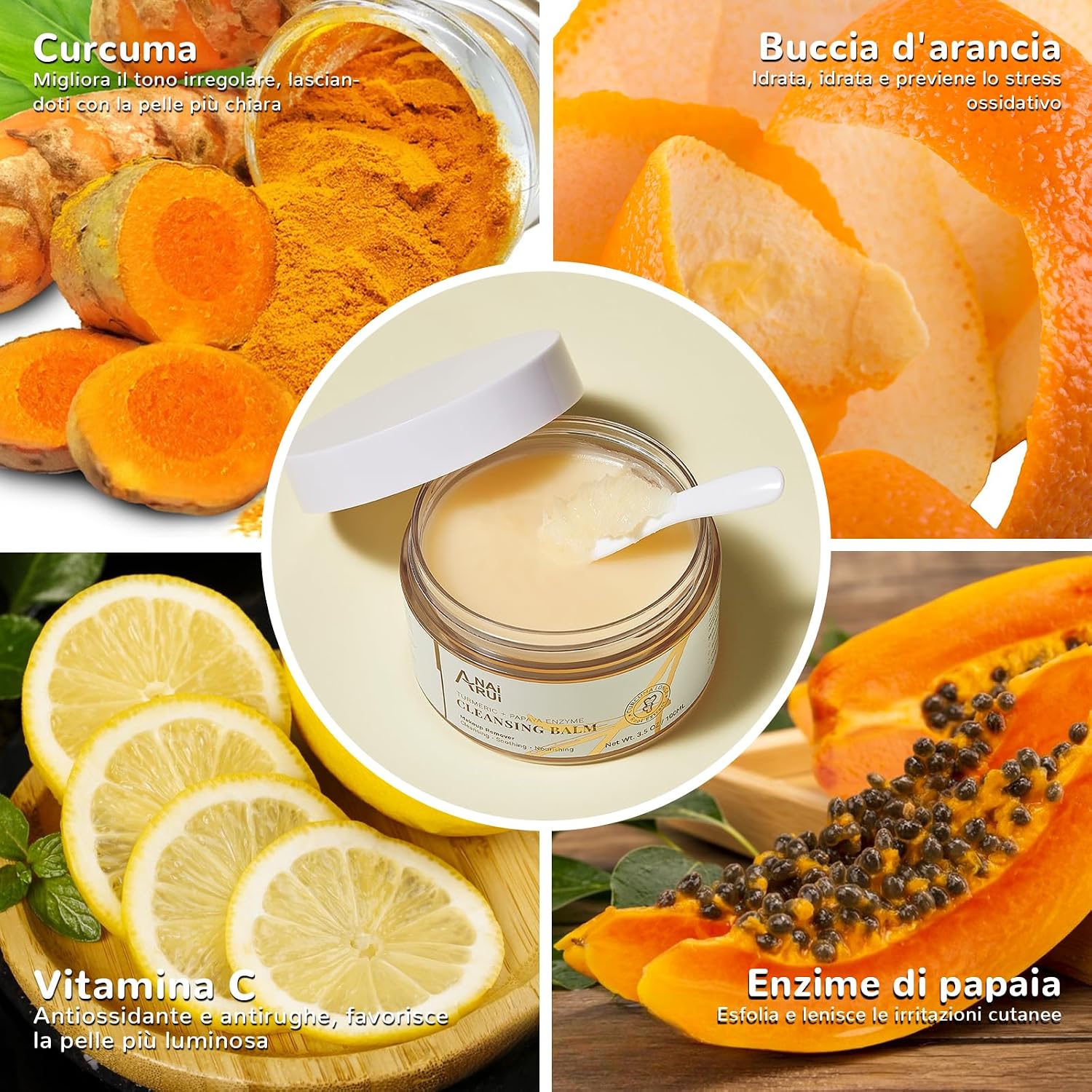 Thumbnail 3 de ANAiRui balsamo detergente con papaya e curcuma per viso: struccante, peeling delicato e pelle più liscia