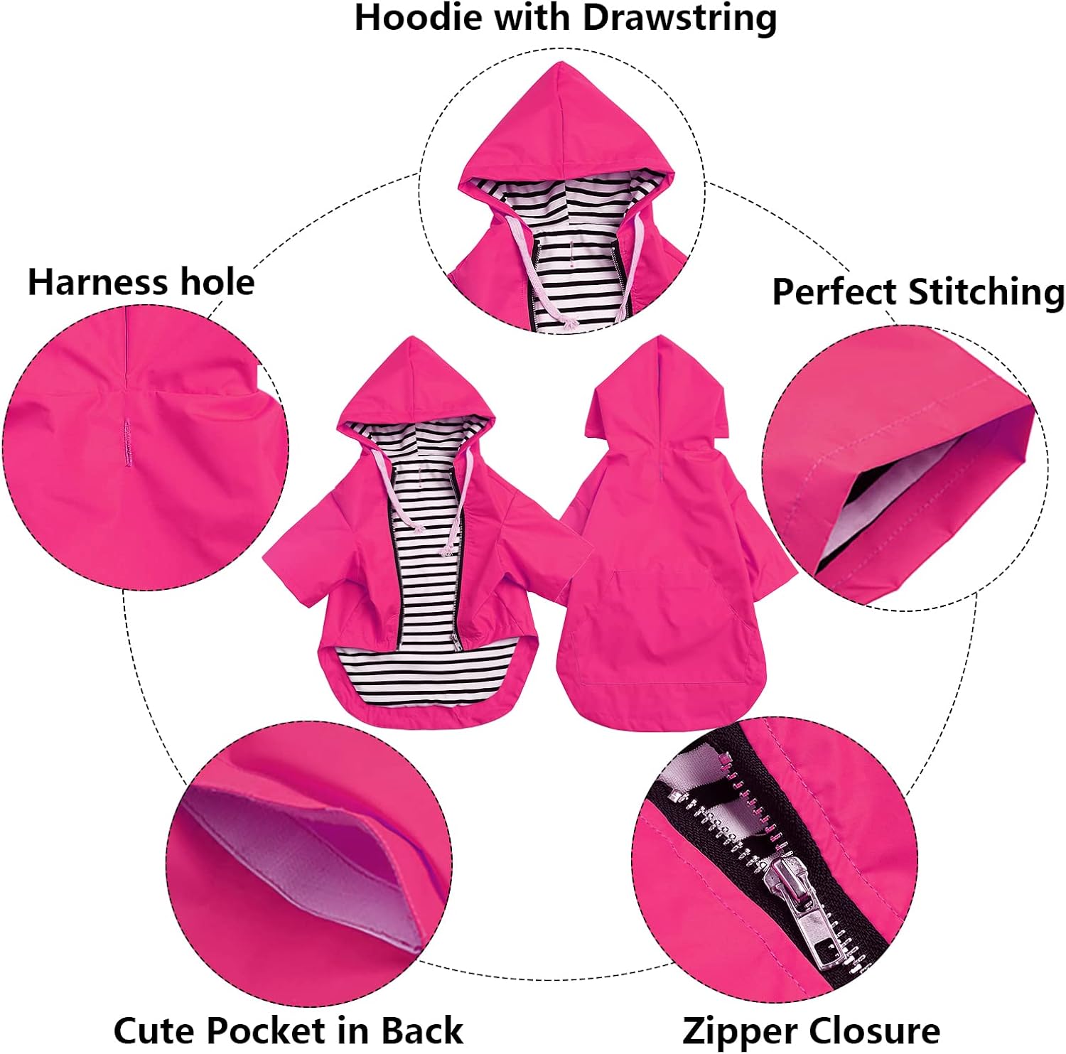Thumbnail 2 de Morezi waterproof dog raincoat with legs, zip closure and harness hole (Pink, S)