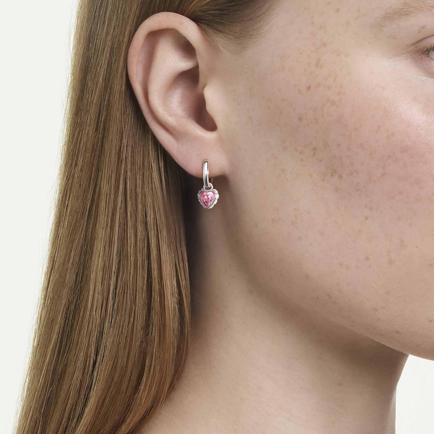 Detalle de Swarovski Chroma Boucles d'Oreilles Pendantes Cœur Rose – Plaqué Rhodium