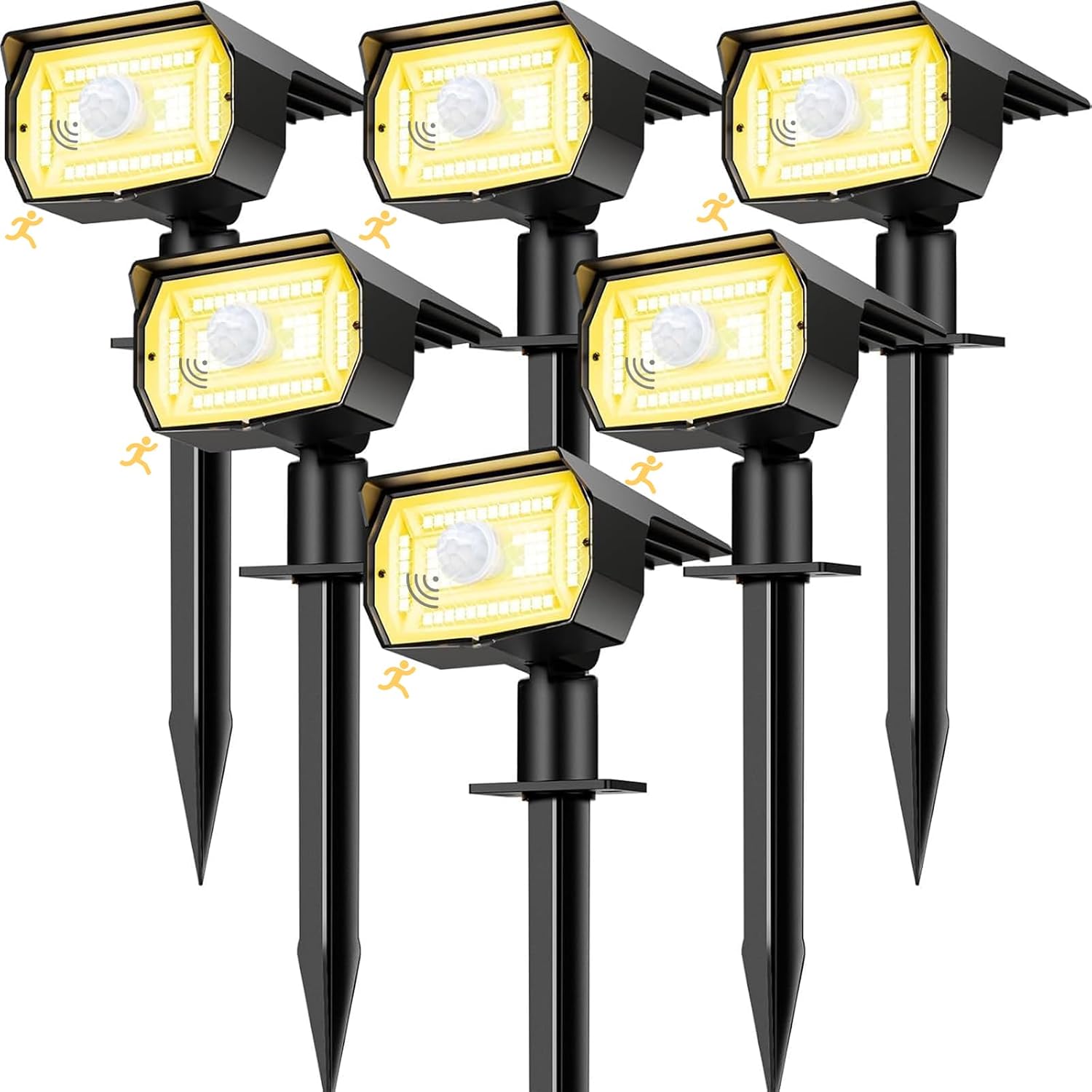 Detalle de nipify 6 Faretti Solari da Giardino con Sensore di Movimento — 3 Modalità, LED 56, Impermeabili
