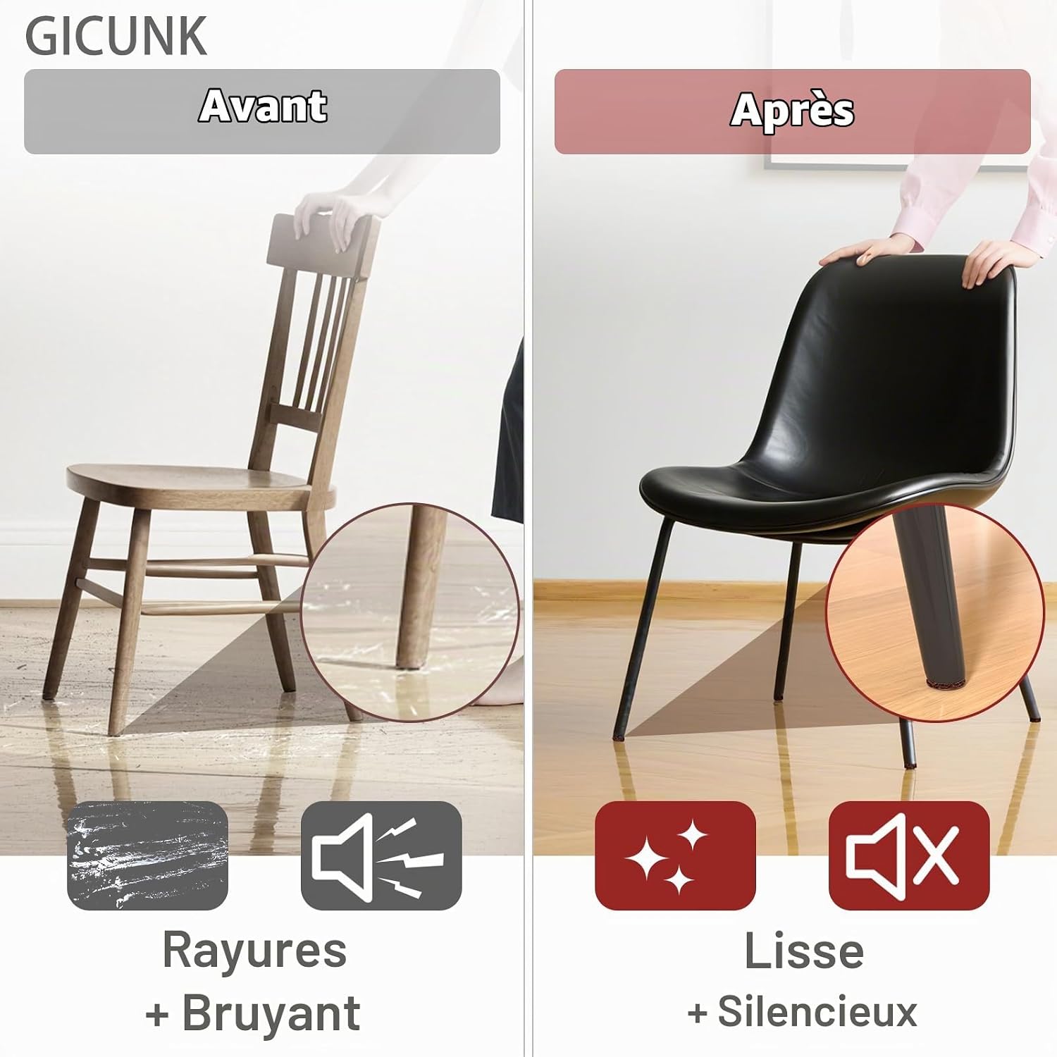 Detalle de GICUNK D01 vilten meubelglijders, 88 stuks, 4 mm, bruin en zelfklevend