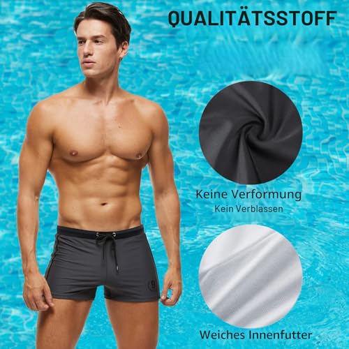 Detalle de Arcweg Badehose Herren Eng Kurz – kurze Badeshorts mit Tunnelzug, UV-Schutz, Grau, Größe XL