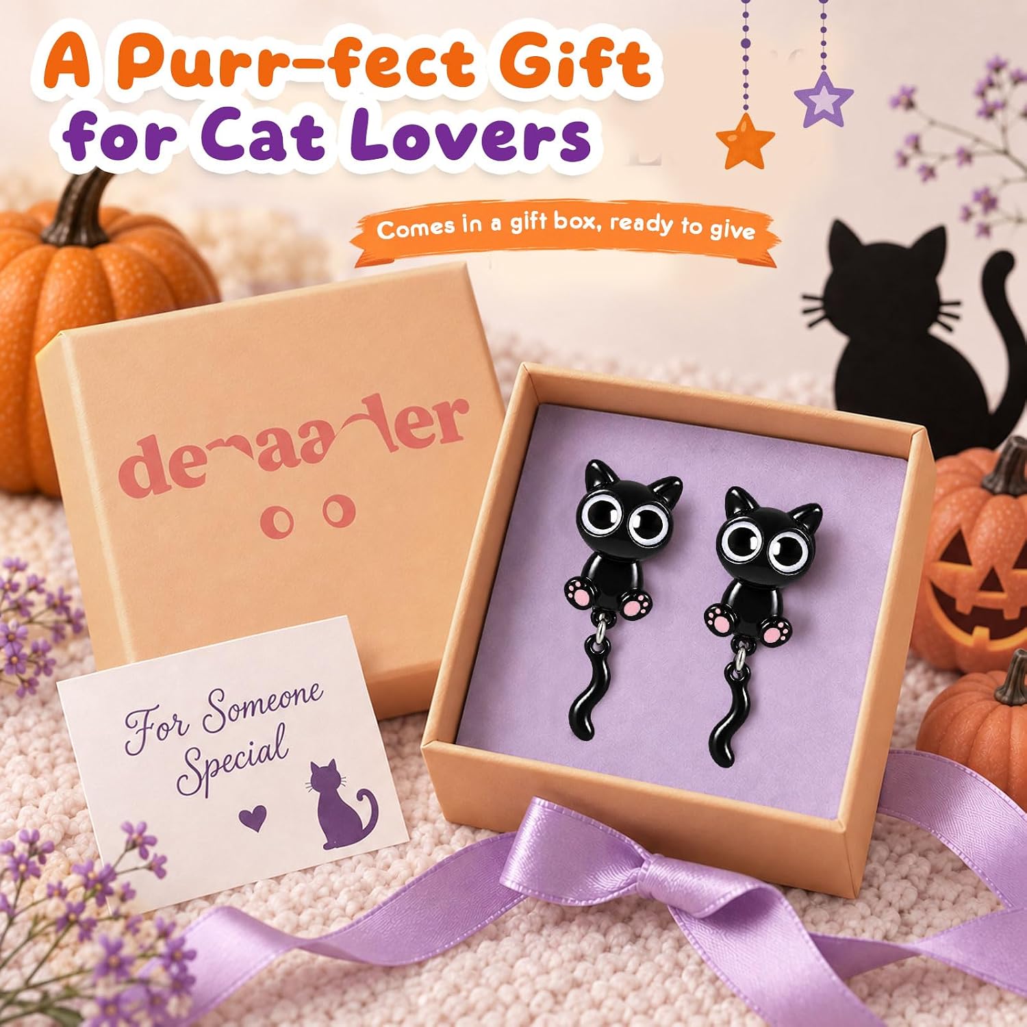 Thumbnail 6 de Black Cat Earrings with Silver-Plated Copper Posts