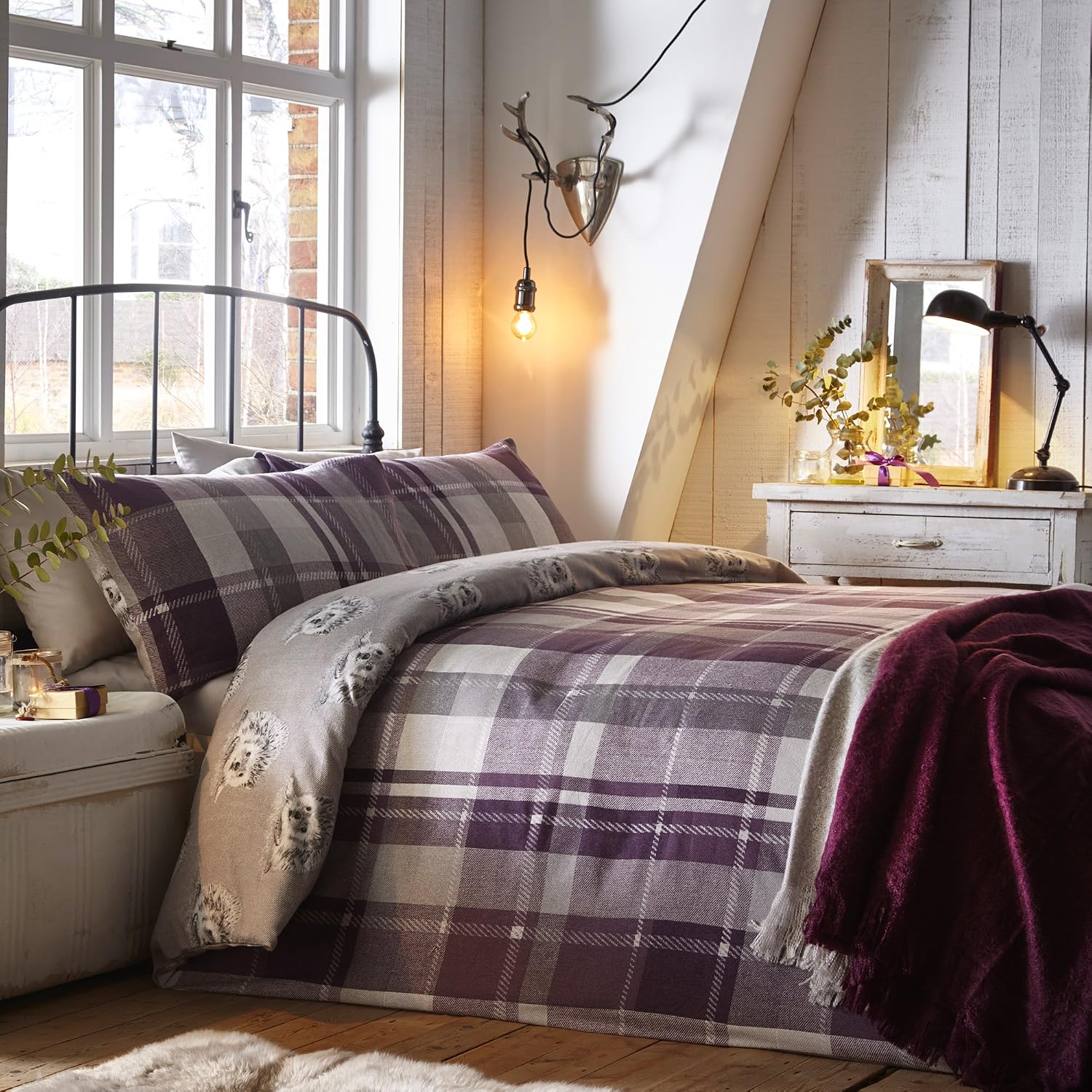 Detalle de Dreams & Drapes Colville Check – pościel Super King z 100% szczotkowanej bawełny