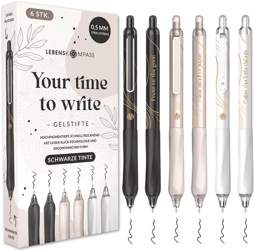 Detalle de LEBENSKOMPASS Gelstifte Set Schwarz 0,5 mm – 6 Stück
