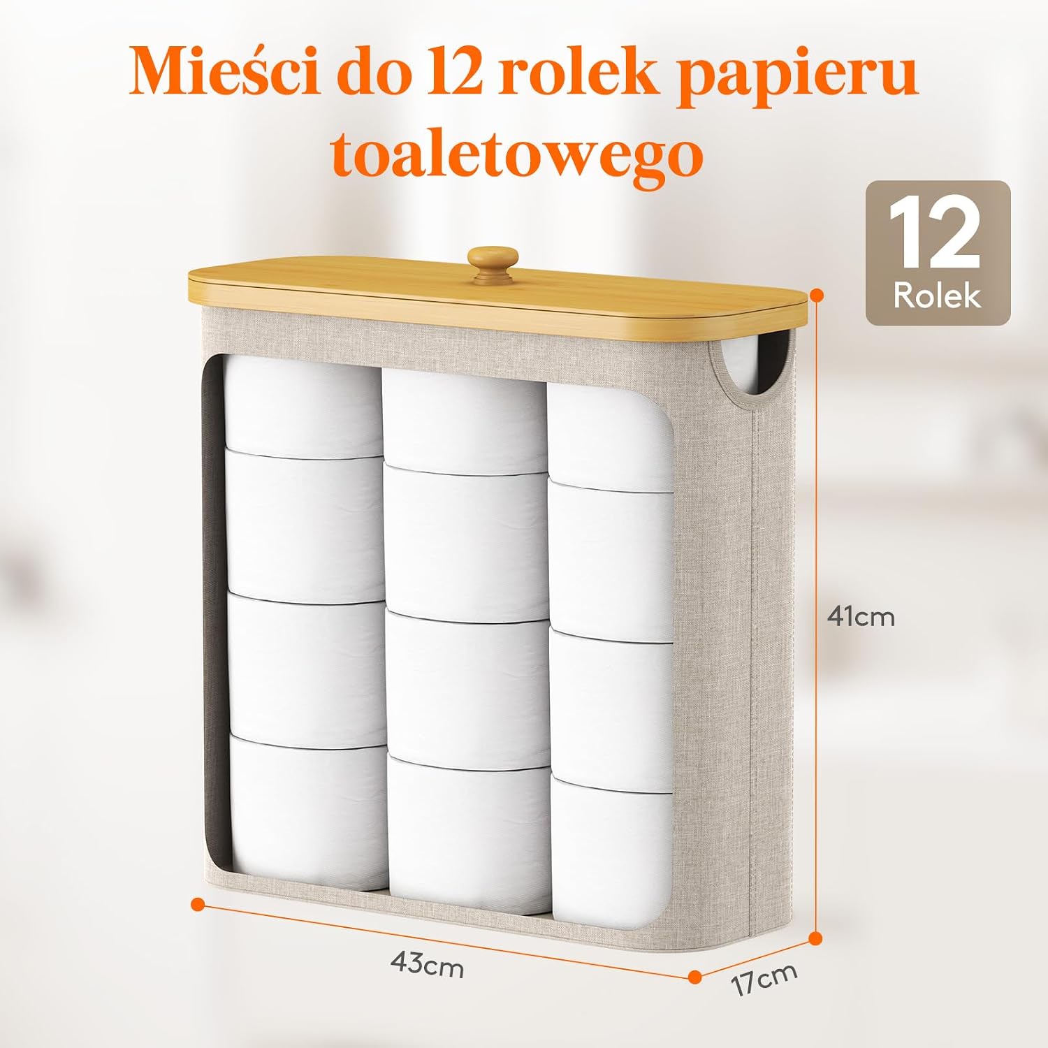 Detalle de Lifewit 23225 – beżowy pojemnik na papier toaletowy 30 l z bambusową pokrywą