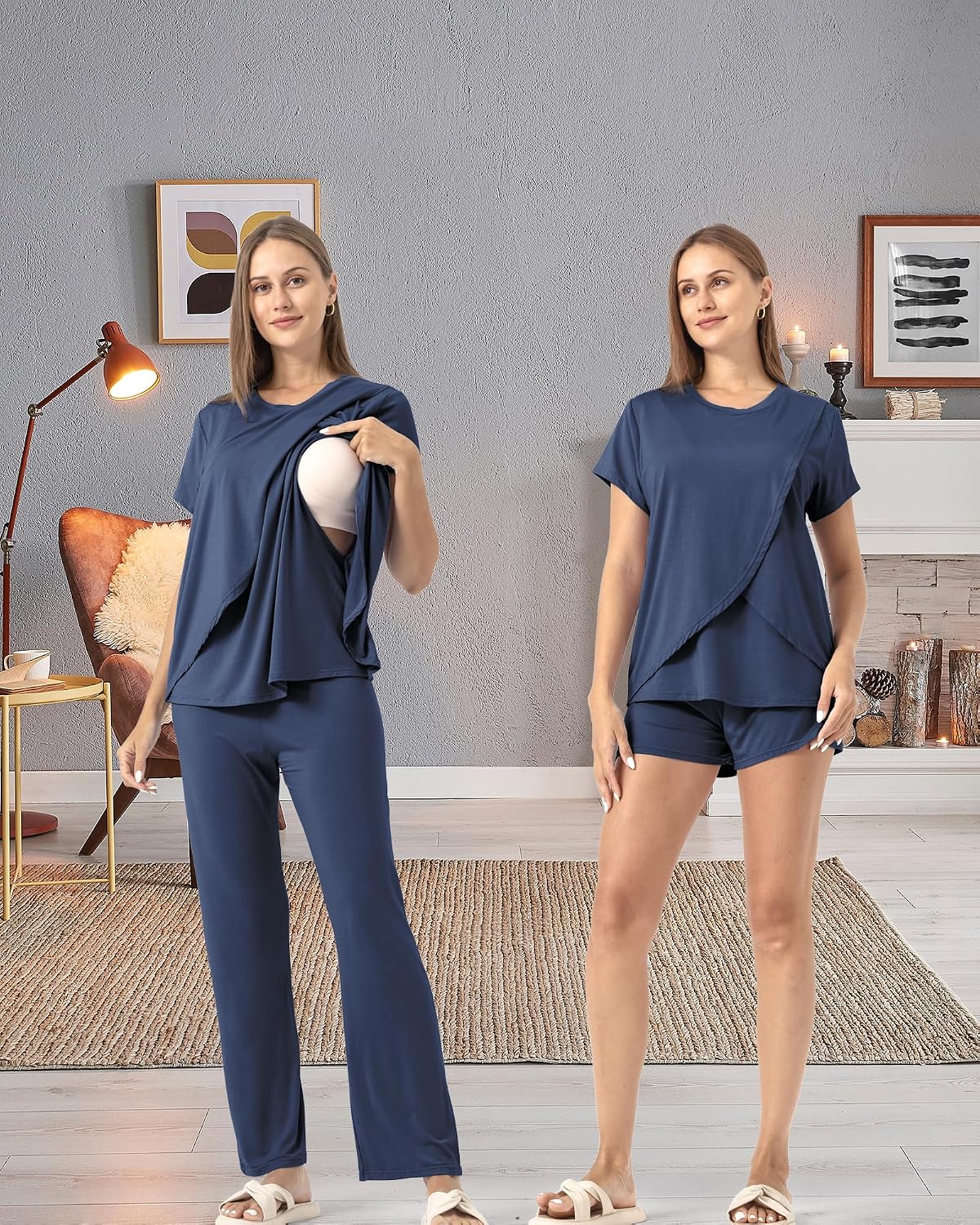 Detalle de SUNNYBUY 3-teiliges Still-Pyjama-Set für Zeit nach der Geburt – bequemes Loungewear für Mütter