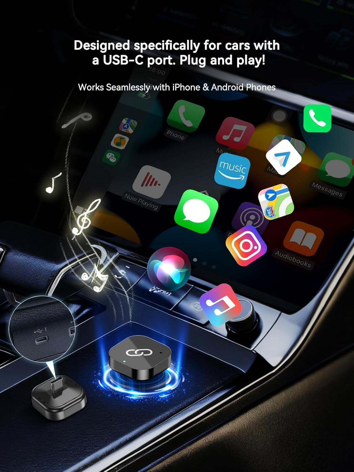 Detalle de Spedal Wireless CarPlay Adapter UK: 2026 Upgraded One-Button Dual Phone Switching for CarPlay & Android Auto