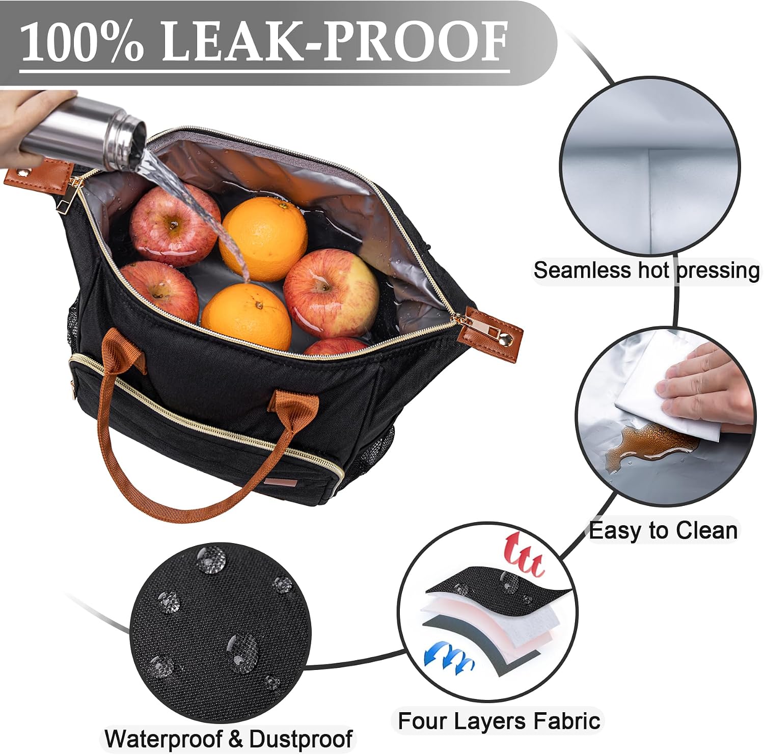 Detalle de TuErcao Black Insulated Lunch Bag, 11 L with Adjustable Shoulder Strap