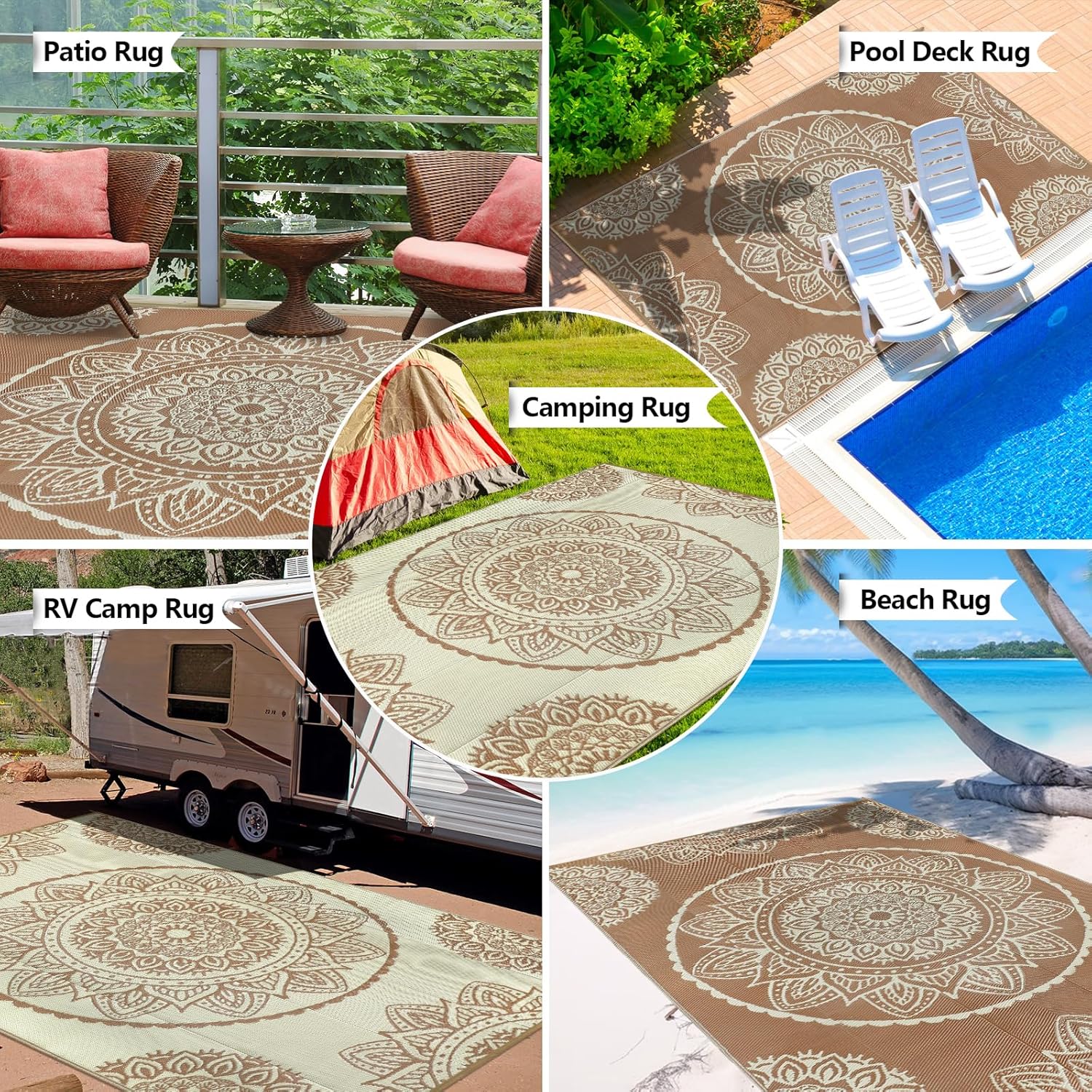 Thumbnail 2 de Famibay Large Outdoor Rugs (180x270cm) – Waterproof Reversible Plastic Straw Style Rug for Patio, Balcony & Picnic