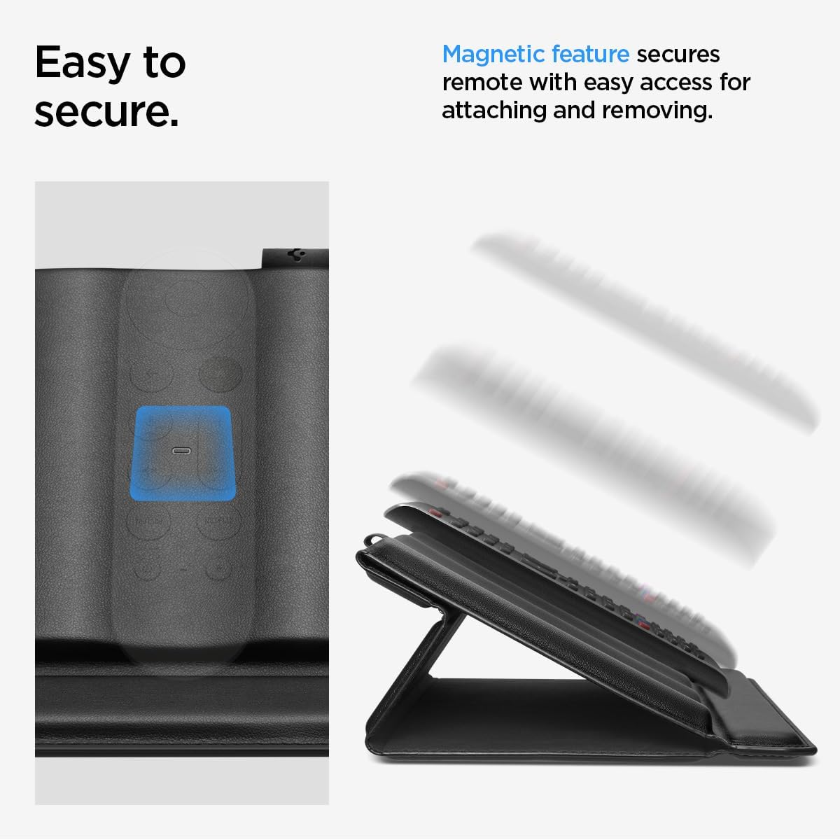 Thumbnail 4 de Spigen LD401 : porte-télécommandes universel en cuir à support magnétique (4 compartiments) – Noir