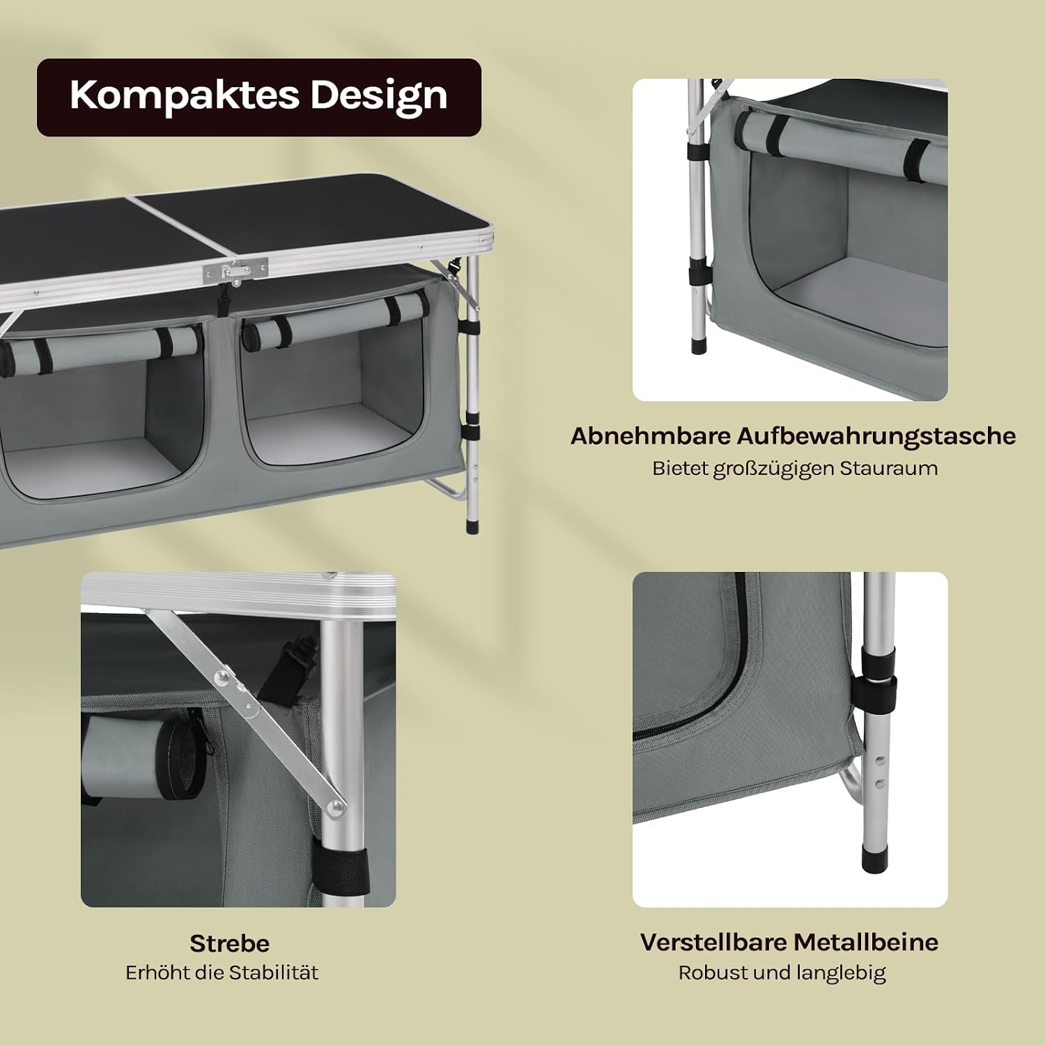 Thumbnail 4 de WOLTU faltbar Campingschrank Alu Campingtisch mit Stauraum – höhenverstellbar, robust & kompakt