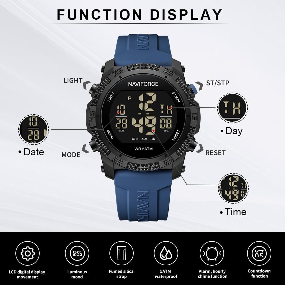 Detalle 2 de Naviforce Orologio Digitale Sportivo Impermeabile da Uomo/Donna con Cronometro e Allarme