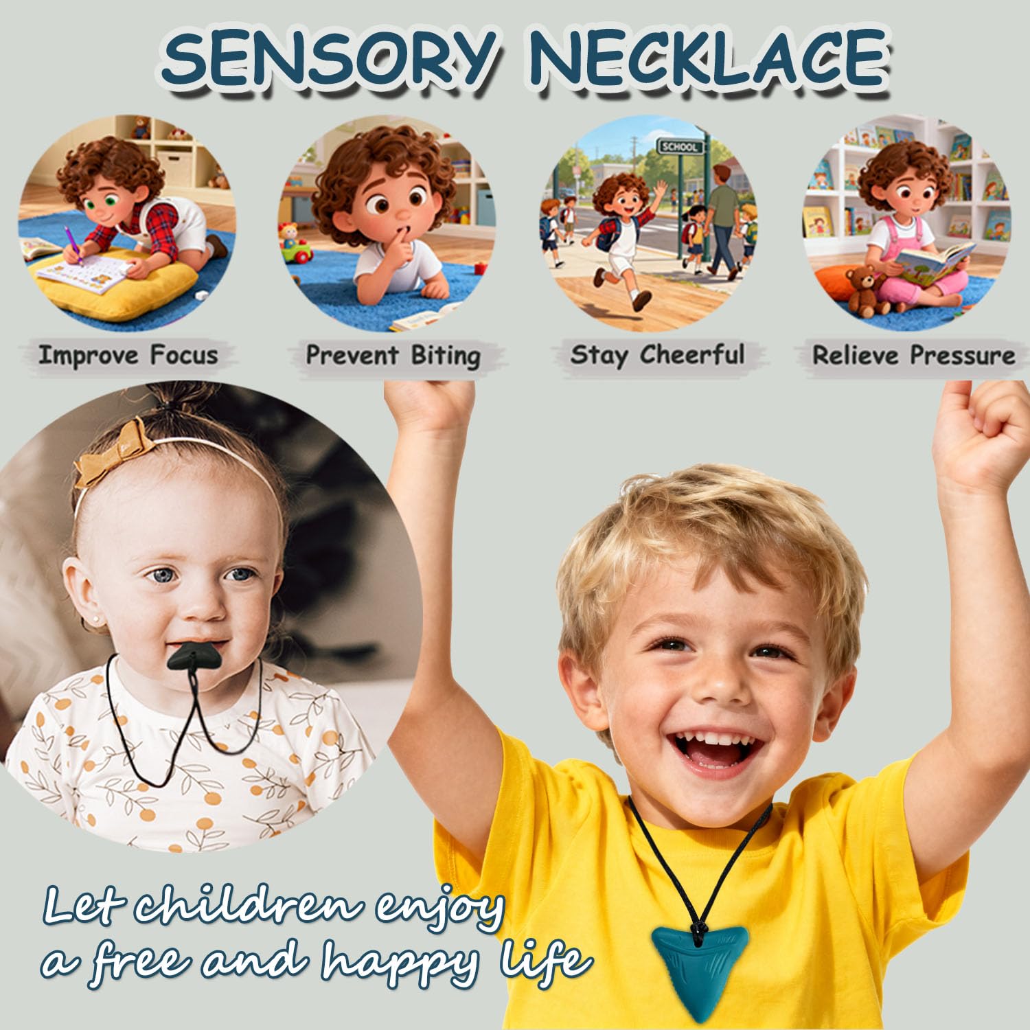 Detalle de 6-Pack Silicone Chew Necklaces with Adjustable Breakaway Clasps
