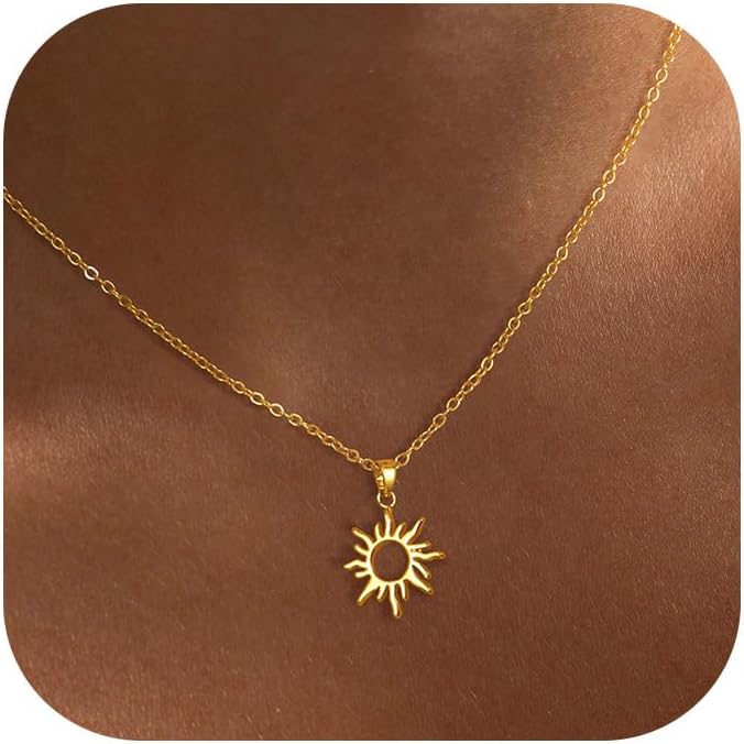 Detalle de Tewiky Sonne Kette Damen – 14K Gold vergoldet/ Silber Layering Halskette mit Sonnenanhänger