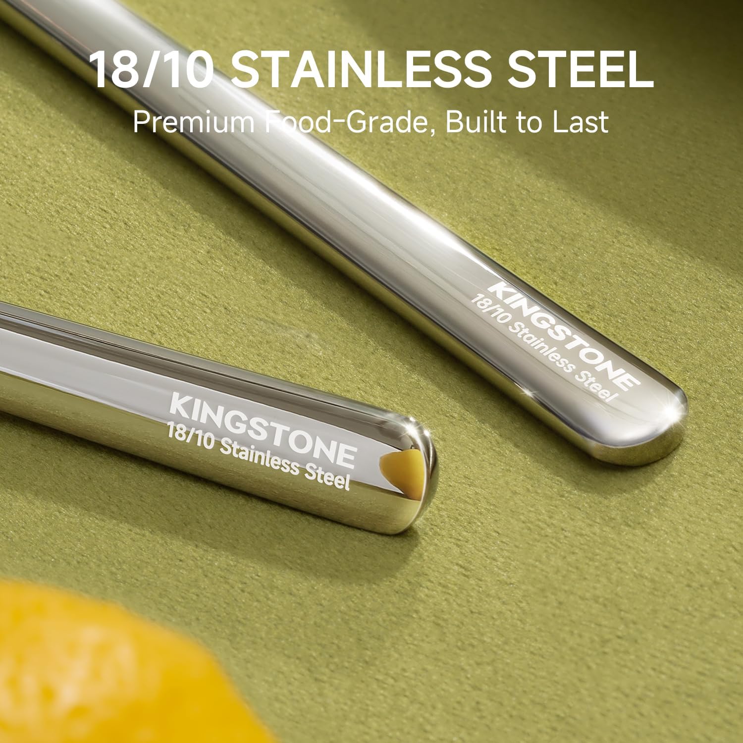 Detalle de KINGSTONE 65-Piece Silverware Set for 12 — 18/10 Stainless Steel, Mirror Finish, Dishwasher Safe