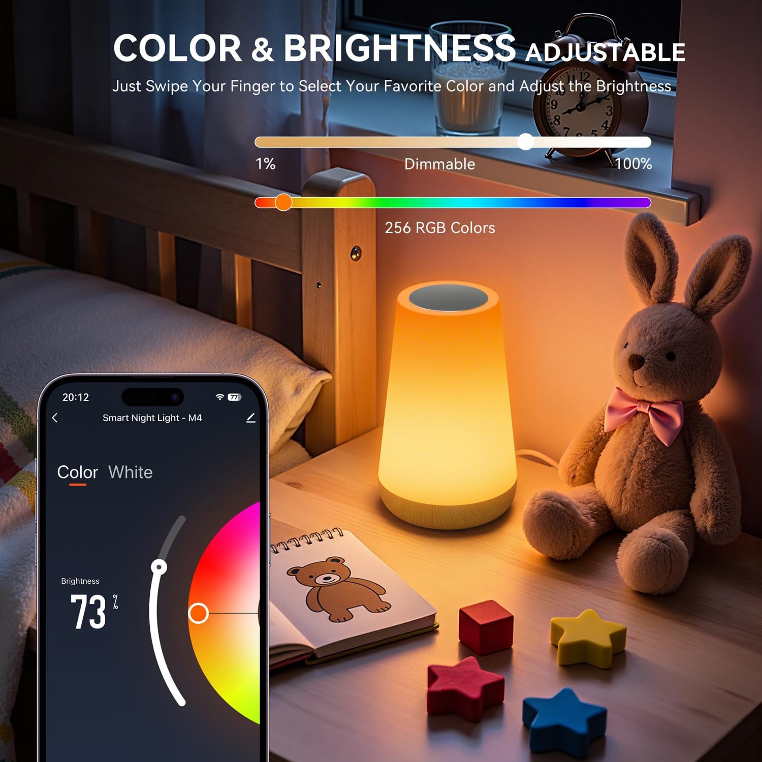 Thumbnail 1 de Auxmir Smart Nachttischlampe Nachtlicht Touch dimmbar RGBICWW mit WLAN & App (Alexa/Google) – Timer für Kinderzimmer