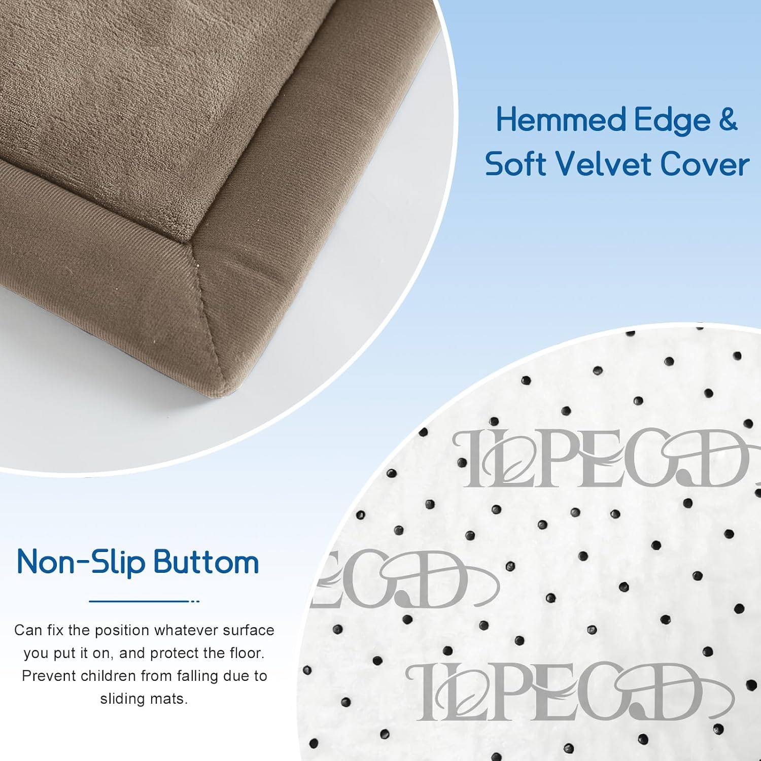 Detalle de ILPEOD Baby Play Mat, 39 x 59-Inch Coral Velvet Foam Crawling Rug, Camel