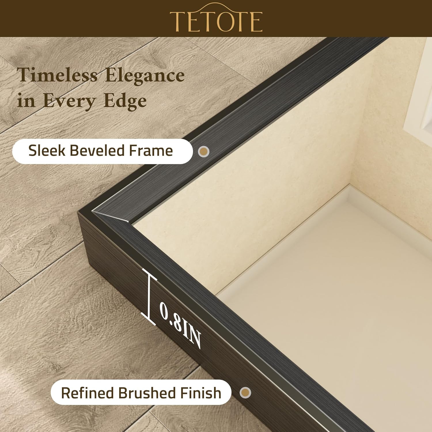 Detalle de TETOTE Black Bathroom Mirror for Over Sink 24" x 30" – Matte Black Rectangle Frame, Tempered Glass, Beveled Edge