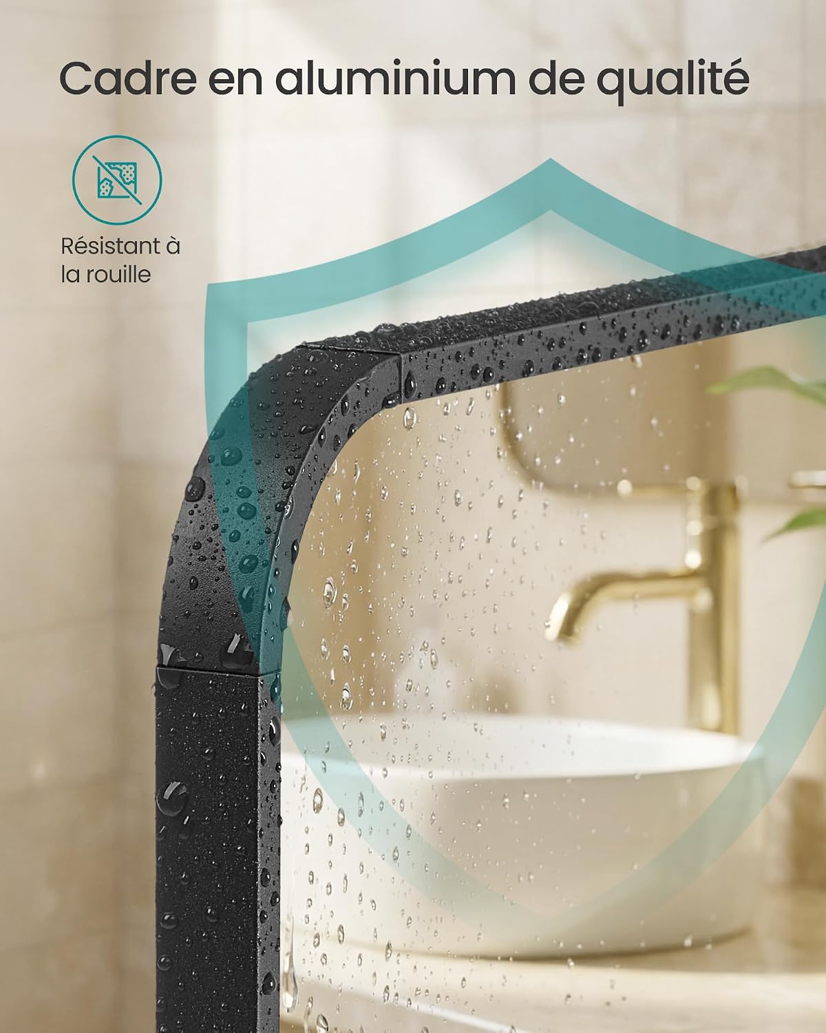 Detalle de SONGMICS Miroir Salle de Bain 110 x 70 cm – Cadre en aluminium, verre trempé, film de sécurité