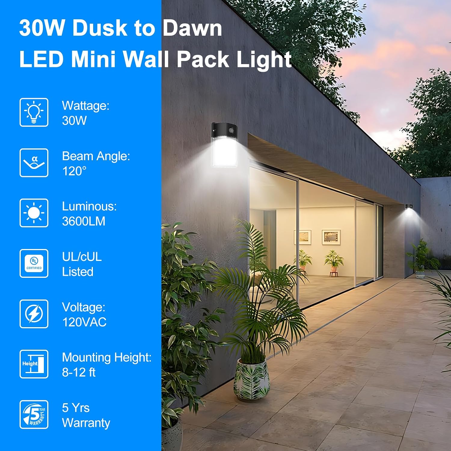 Detalle 1 de G GJIA L231030 30W LED Wall Pack Lights, 5000K, 3,600 Lumens, 2-Pack