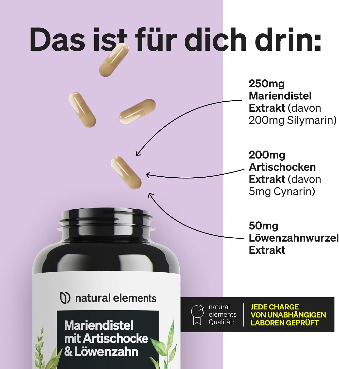 Thumbnail 4 de natural elements Mariendistel-Komplex 120 Kapseln, 80% Silymarin