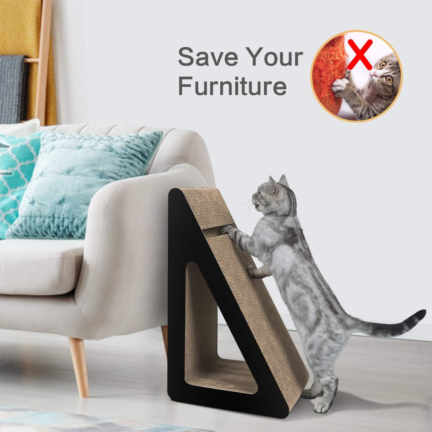 Thumbnail 6 de Aibuddy Cat Scratcher: Inclined Cardboard Lounge with Ball Toy, Catnip & Play Tunnel