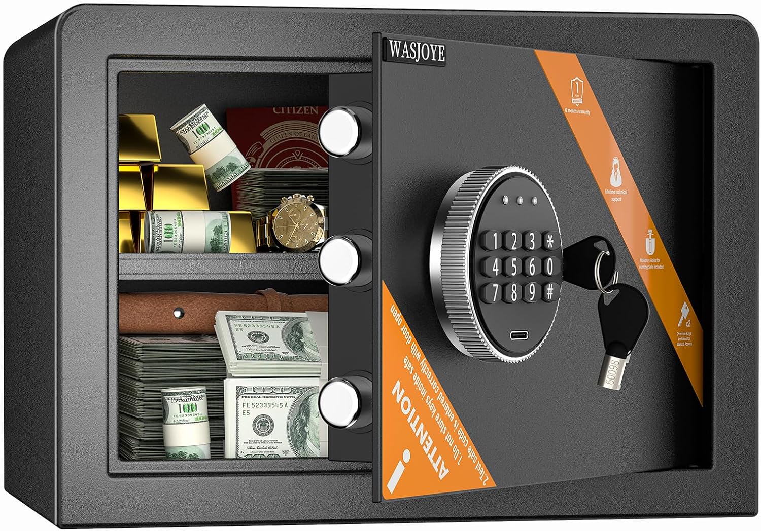 WASJOYE 25L Cassaforte con Chiave: Sicurezza modulare per casa e ufficio