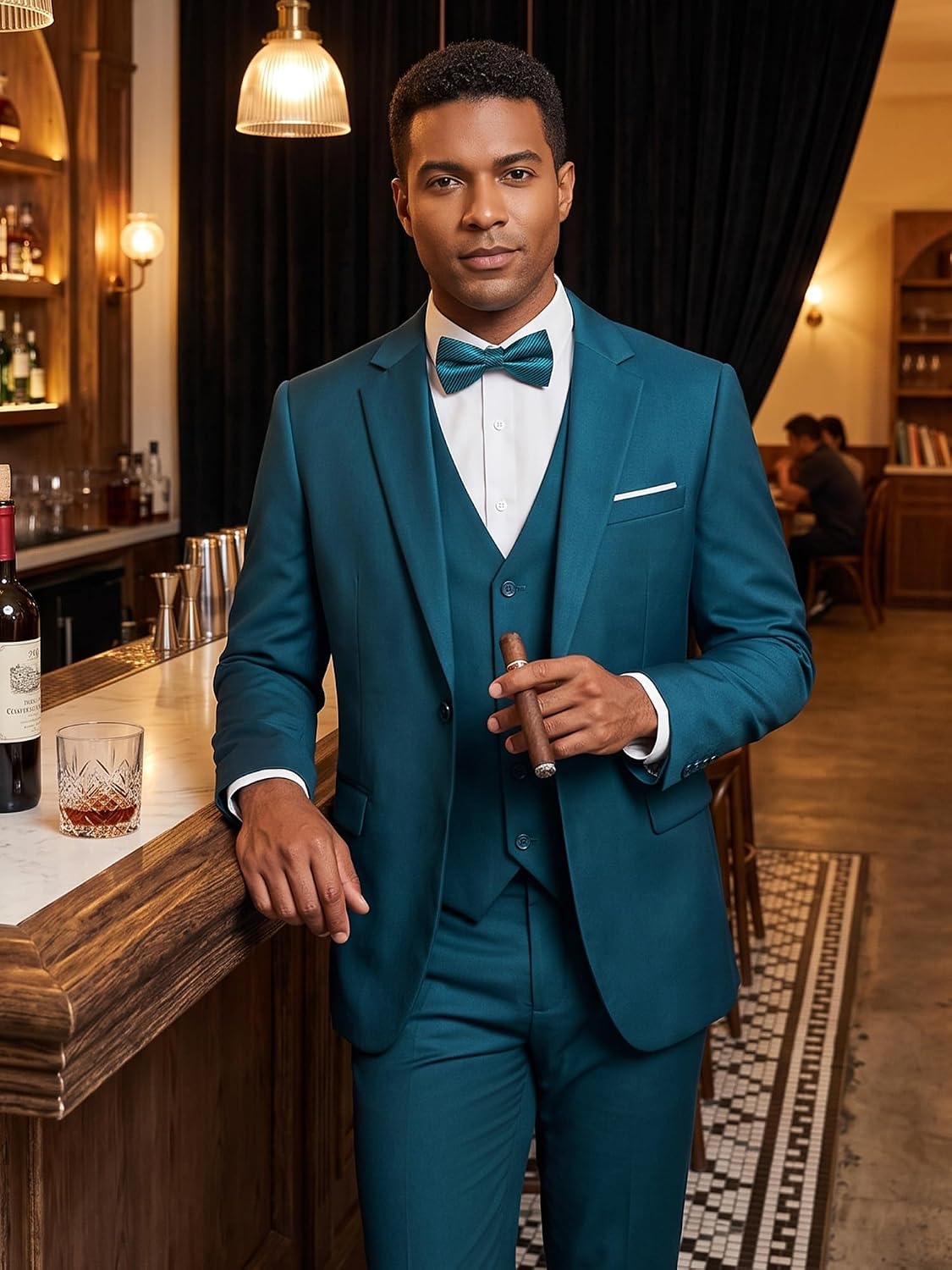Detalle de MAGE MALE Men's 3-Piece Slim-Fit Suit with One-Button Blazer