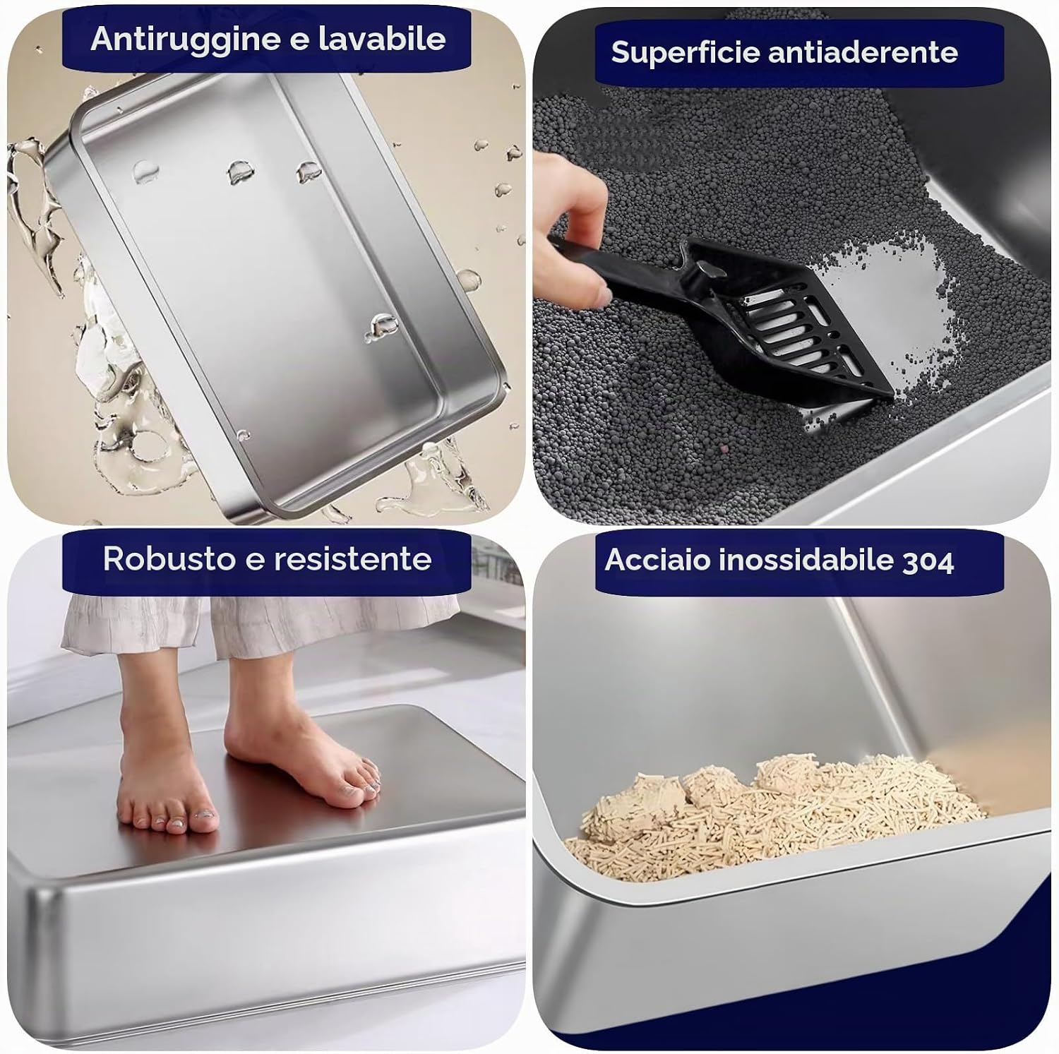 Detalle de Spindro Confezione da 2 scatole per lettiera in acciaio inox con lati alti (15,2 cm) – set completo