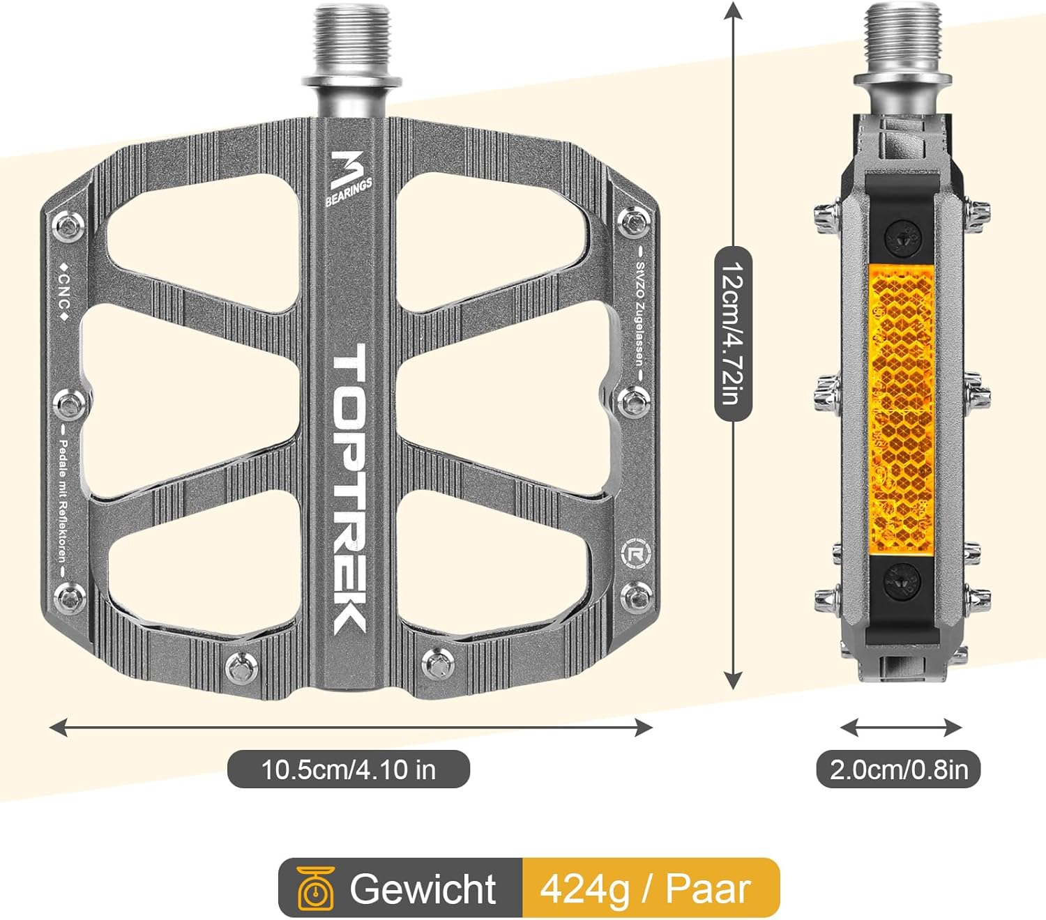 Thumbnail 3 de toptrek Fahrradpedale mit StVZO Zulassung – CNC Aluminium, rutschfest, 3 Lager, Reflektoren