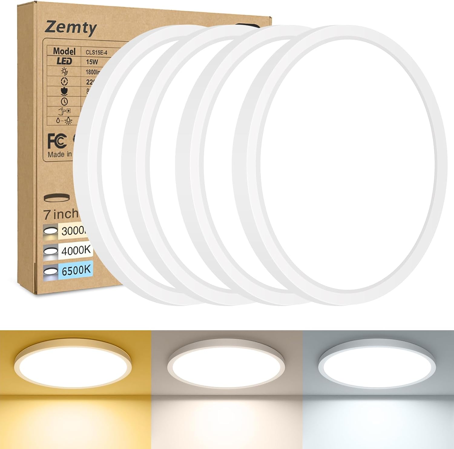 Detalle de zemty LED Deckenleuchte 3 Farbtöne Ø18 cm