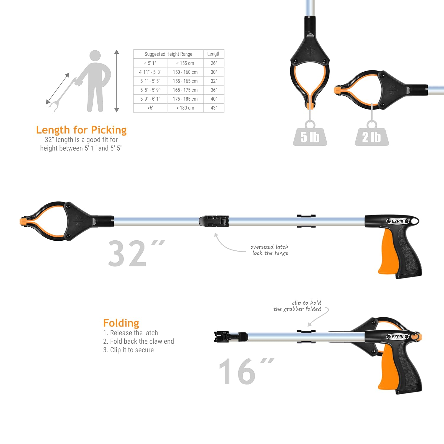 Detalle 1 de EZPIK Pro EZ322 32-Inch Foldable Grabber Reacher with Magnetic Tip