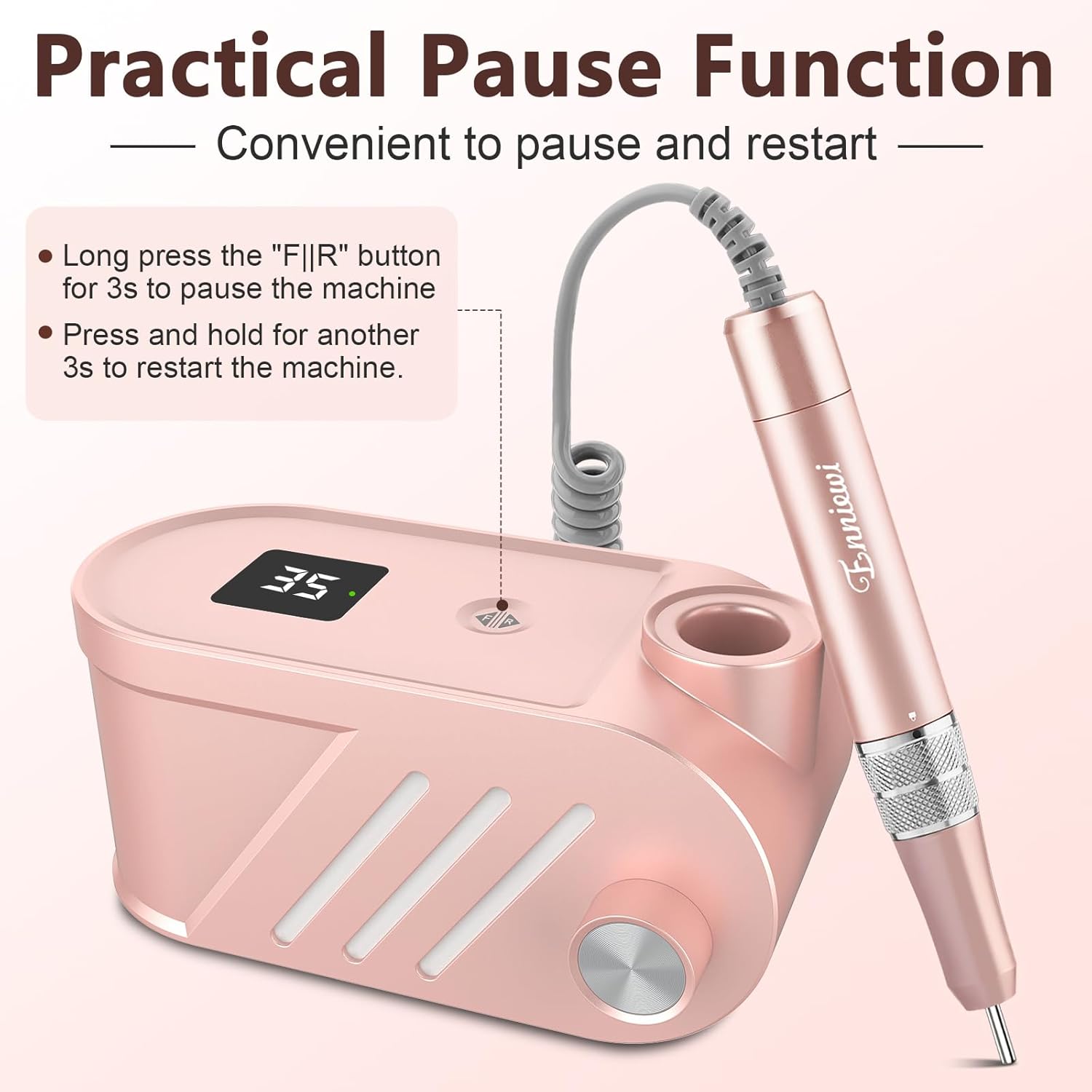 Detalle de Enniewi Fresa per Unghie Professionale 35000RPM – Lima Elettrica Rosa per manicure e pedicure