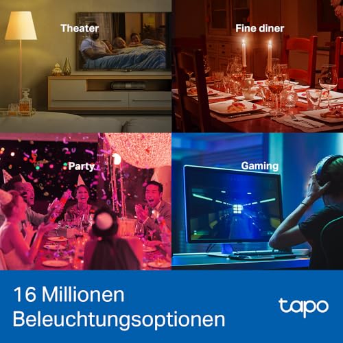 Detalle de Tapo L530E (4-Pack) – Smarte WLAN-Glühbirnen mit E27, farbig dimmbar, kein Hub erforderlich