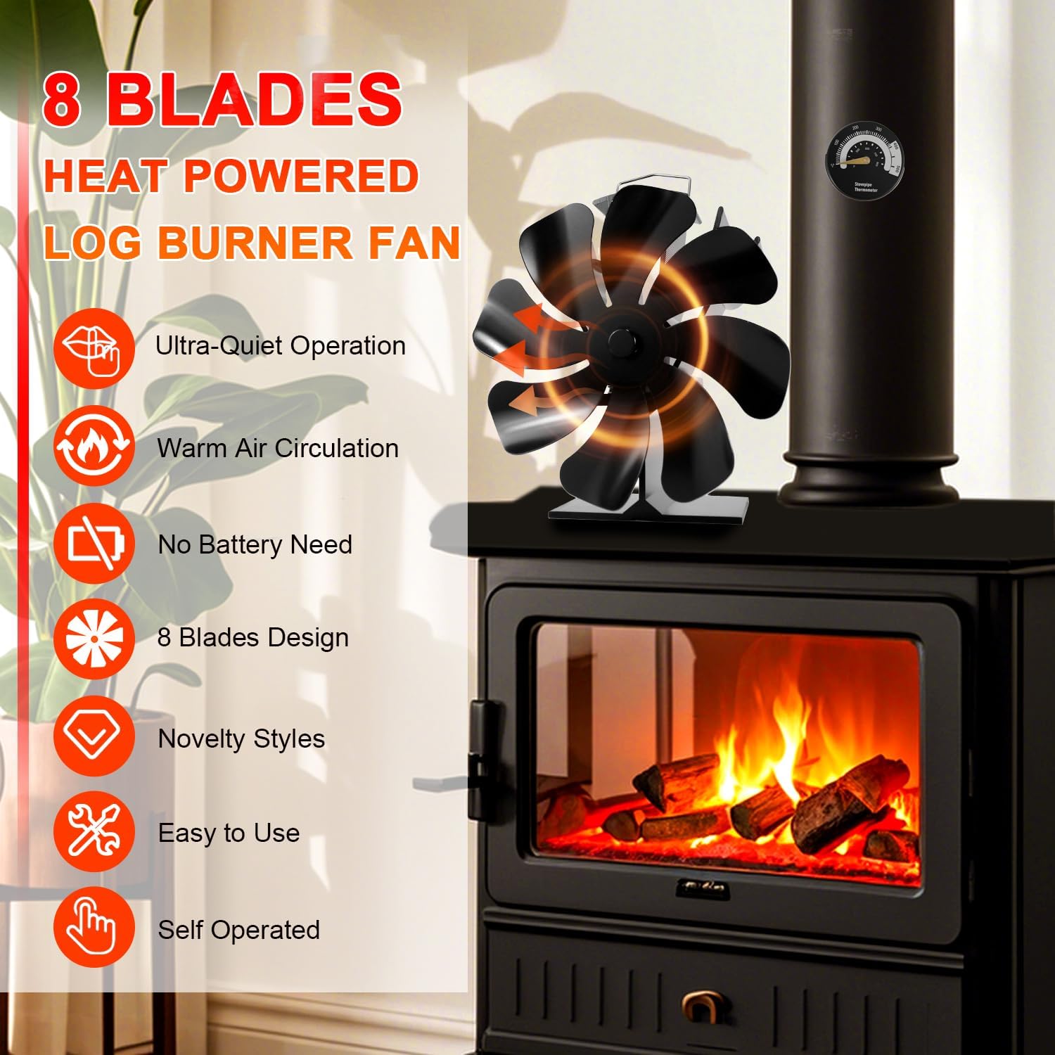 Detalle 2 de Tomersun 8-Blade Log Burner Stove Fan