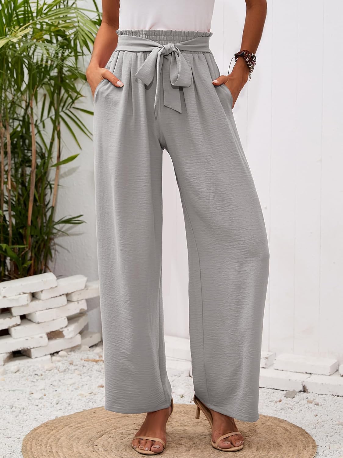 Thumbnail 1 de Heymoments Women’s Wide Leg Lounge Pants with Pockets — Lightweight High-Waist Tie Waist Palazzos