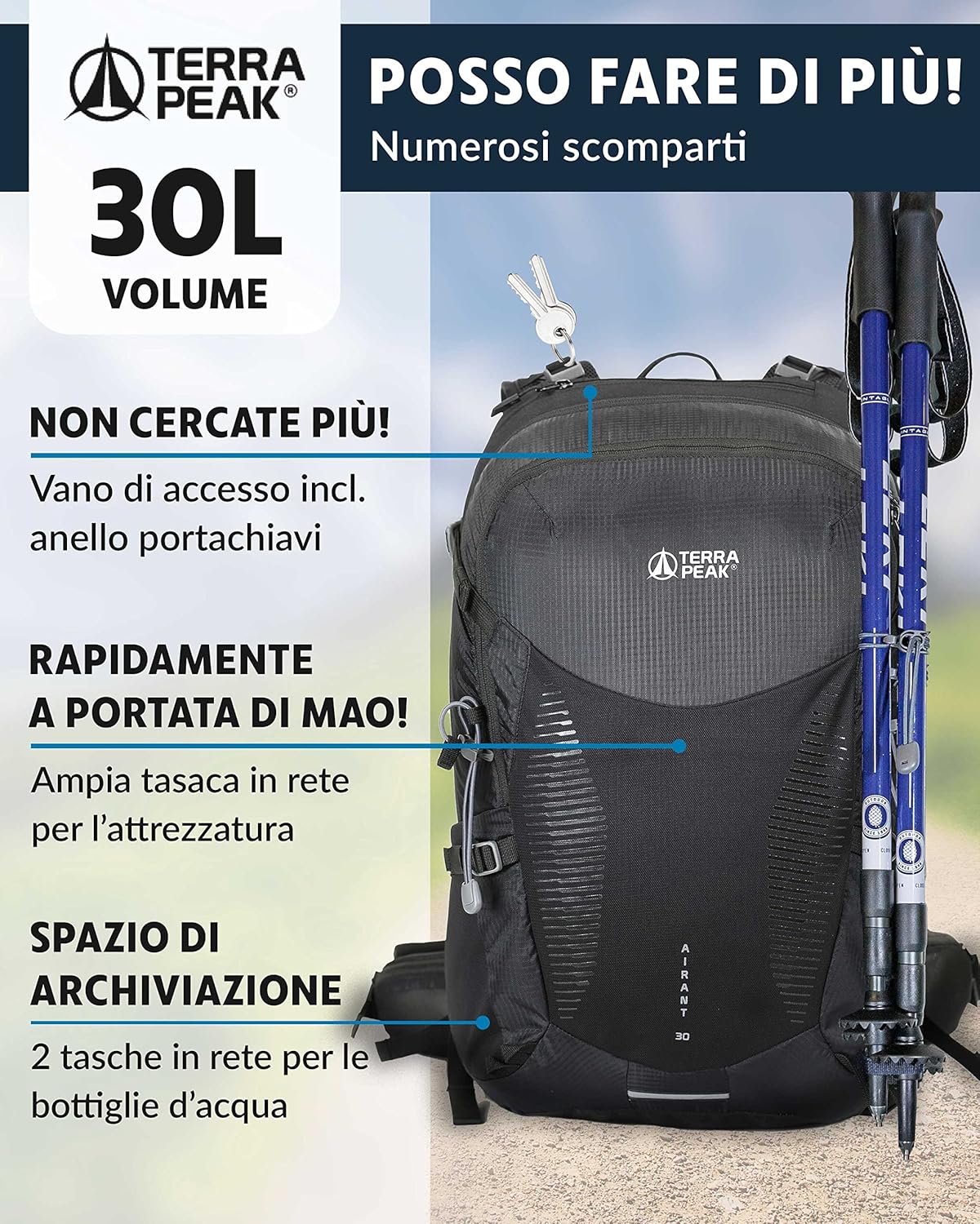 Thumbnail 2 de Terra Peak Zaino da Trekking 30 L: comfort, resistenza e versatilità per escursioni, viaggi e alpinismo