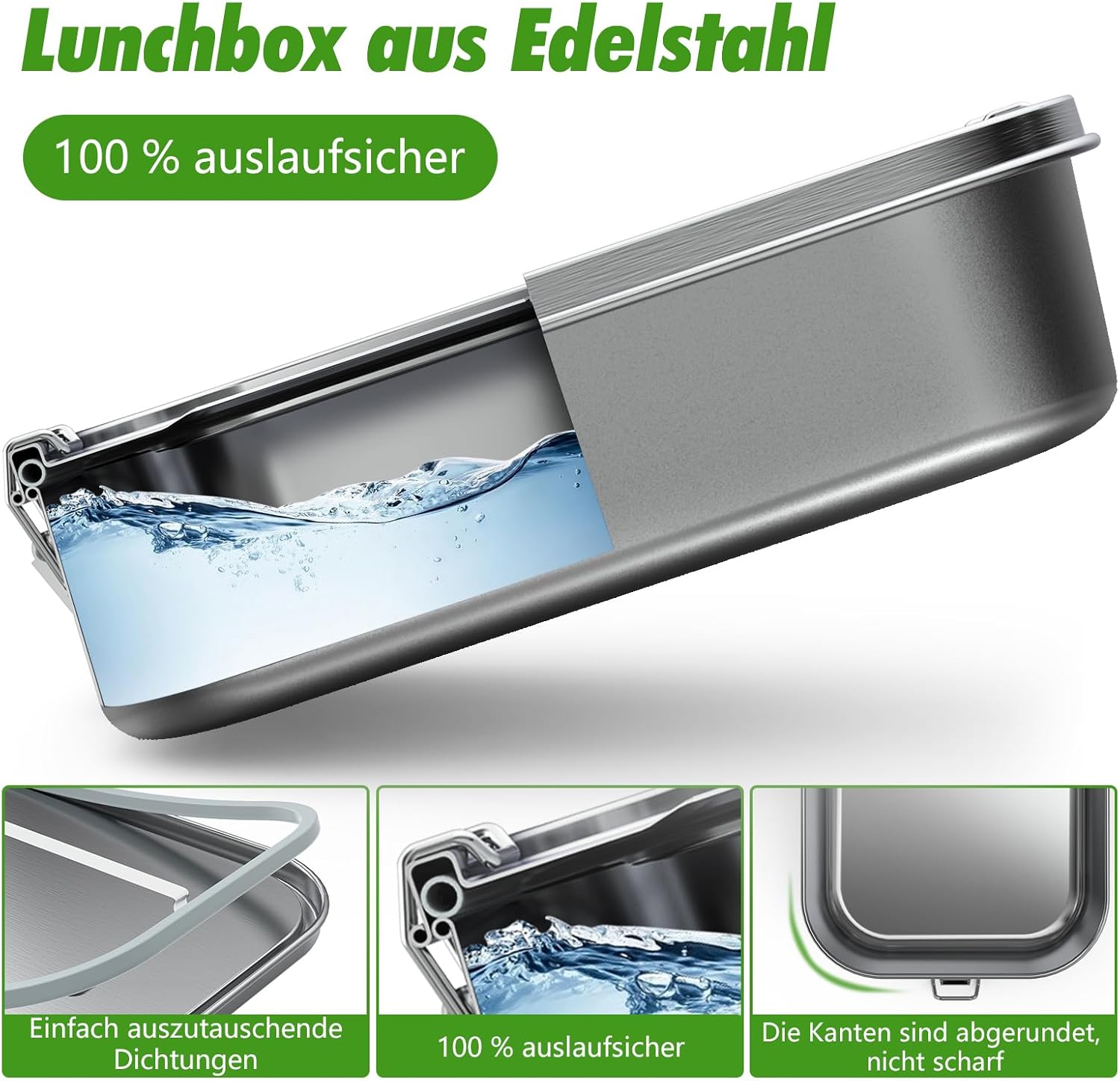 Thumbnail 1 de AZHE Brotdose aus Edelstahl mit Fächern – auslaufsichere Lunchbox mit Trennwand, 1200 ml