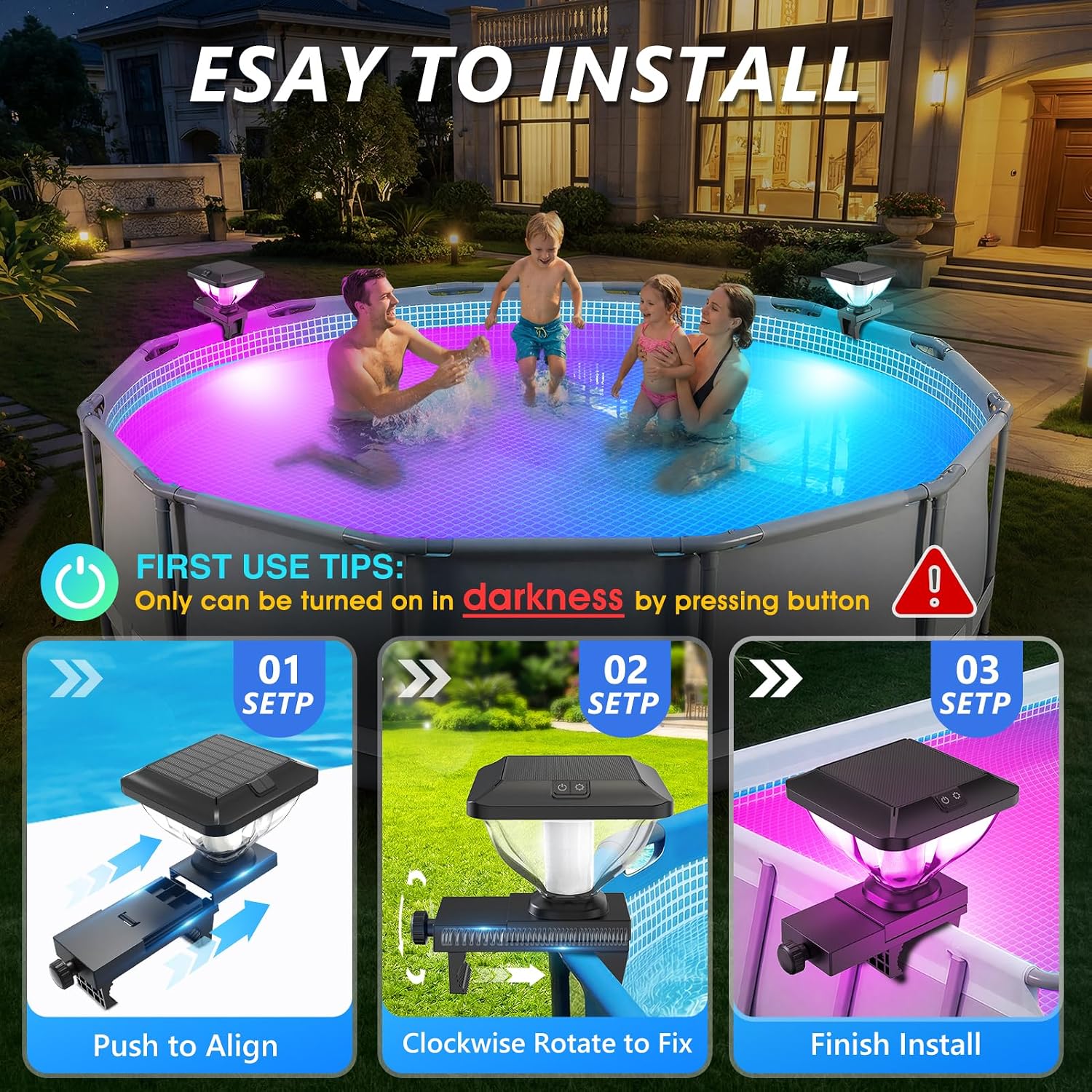 Thumbnail 2 de DeeprBling Luces Piscina Solares Elevadas con Estructura: iluminación RGB con IP68 para exteriores