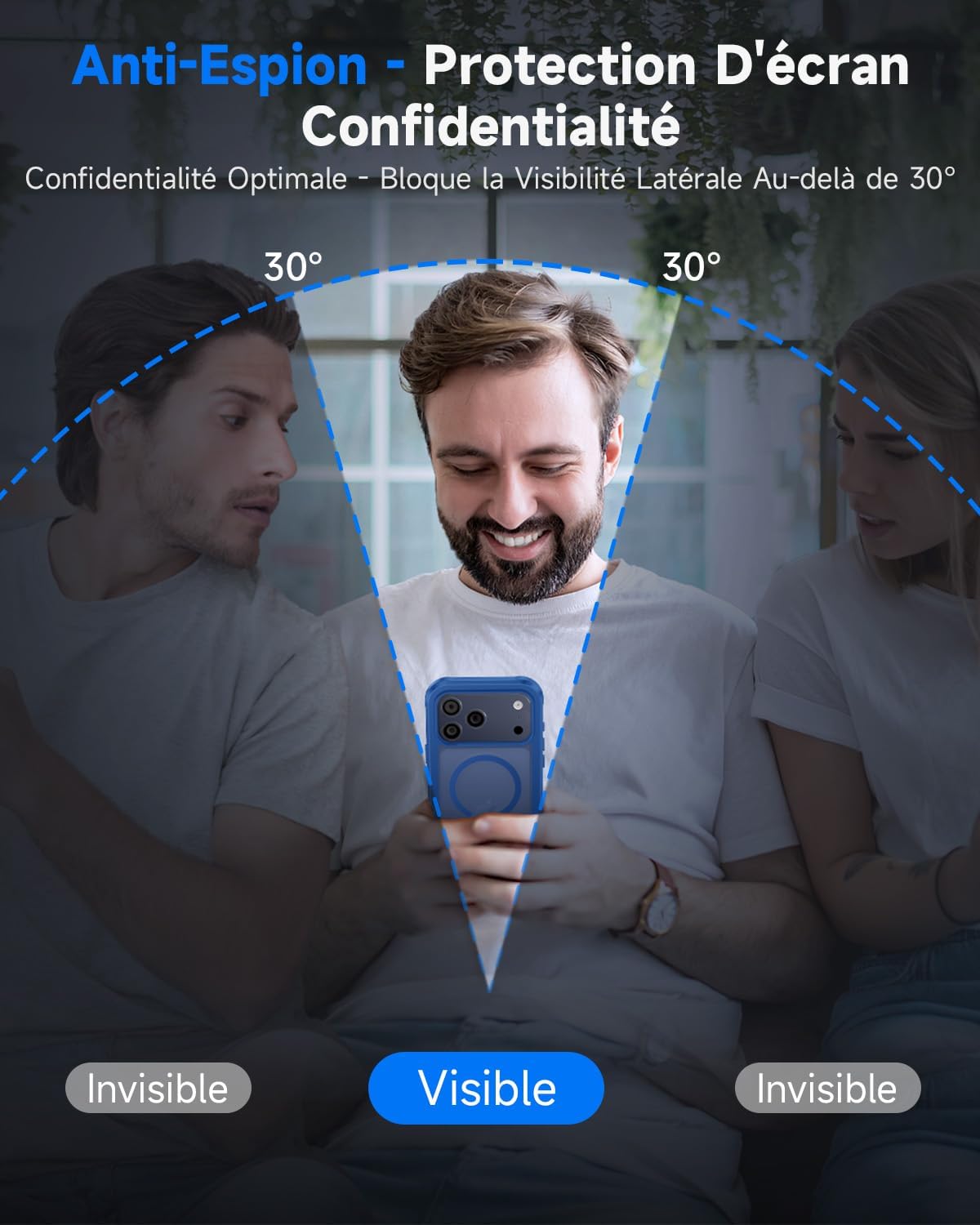 Thumbnail 1 de Coque Magnétique Seacosmo pour iPhone 17 Pro Max — Verre trempé anti-espion, MagSafe, dos translucide bleu