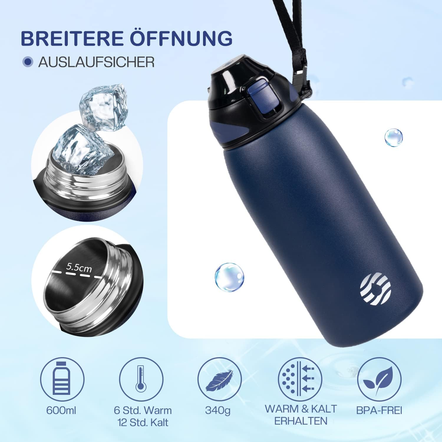 Detalle de FJbottle Edelstahl Trinkflasche 1L – BPA-frei, auslaufsicher, doppelwandig isoliert