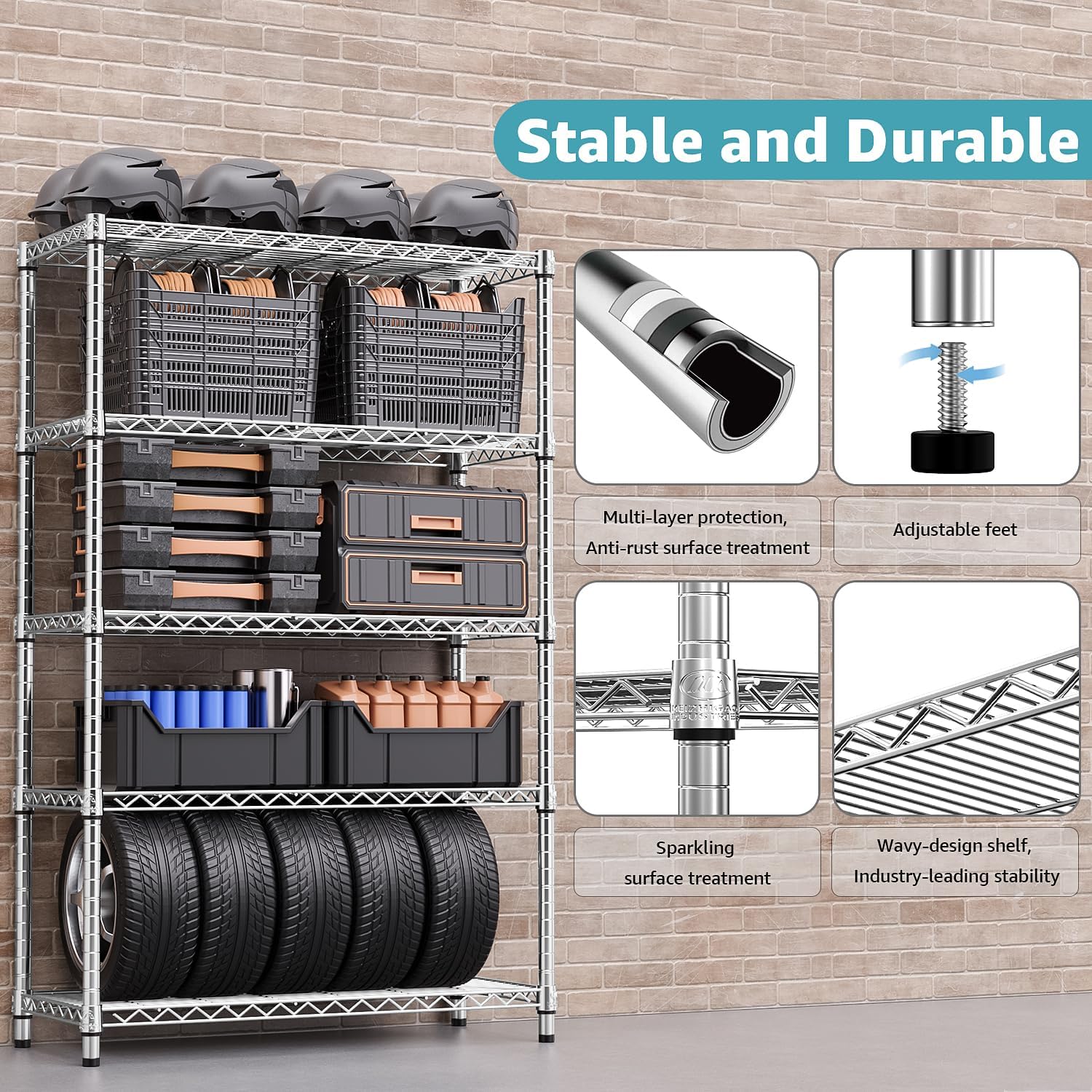 Thumbnail 4 de M MZG A45120180FH501-AU 5-Tier Steel Wire Shelving Unit, 1,750 lb Capacity