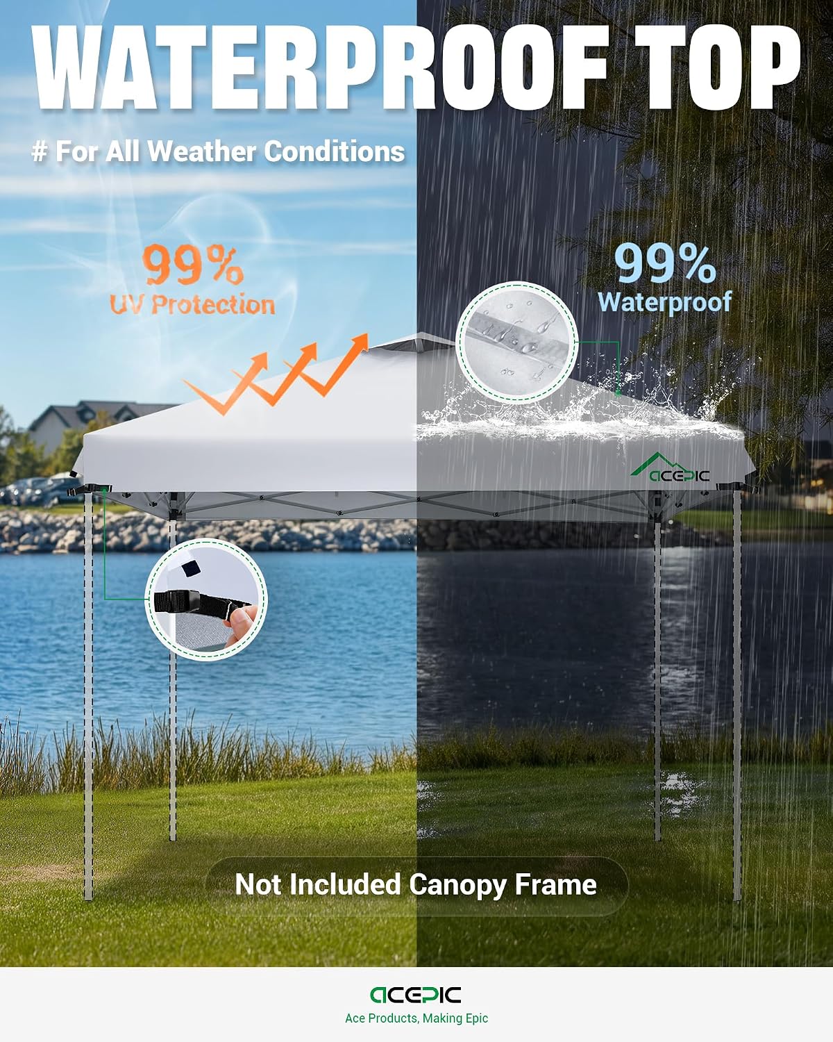 Detalle de Acepic AC-CT-10x10 Canopy Replacement Top, White, Vented and Waterproof