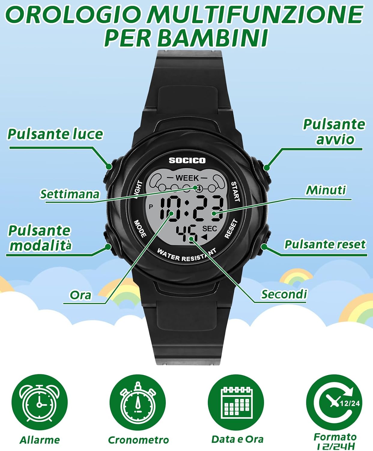 Thumbnail 2 de SOCICO Orologio digitale per bambini 50 m