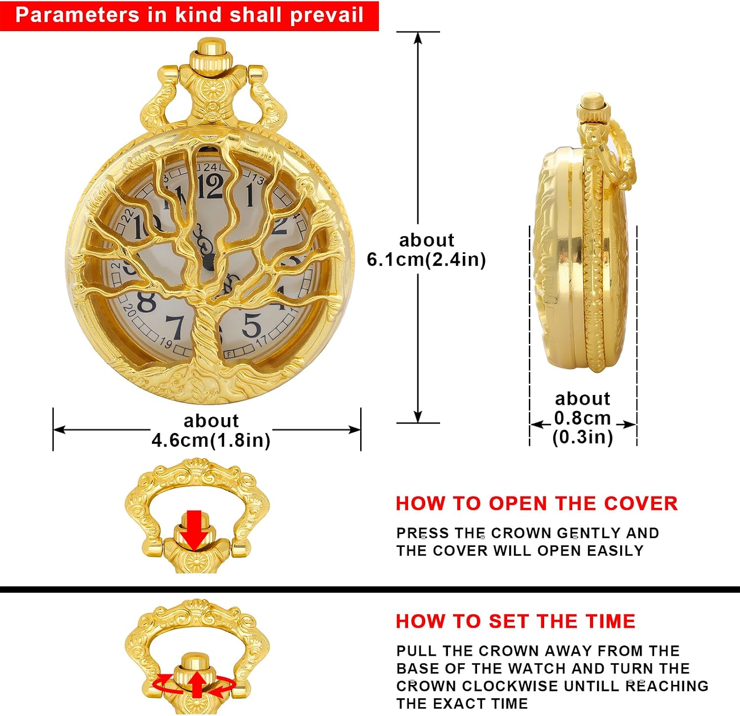 Thumbnail 6 de Tiong Tree of Life Pocket Watch with Chain – 4.5 cm Quartz Vintage