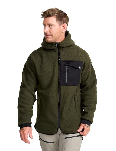 Detalle de RevolutionRace Sherpa Hoodie Herren – Outdoor Fleecejacke Forest Night, Größe L